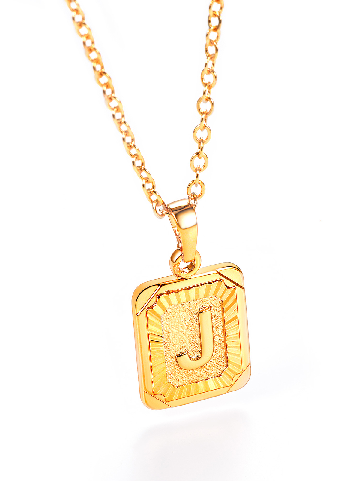 Square Initial J Pendant Monogram Necklace in 18K Gold Plated