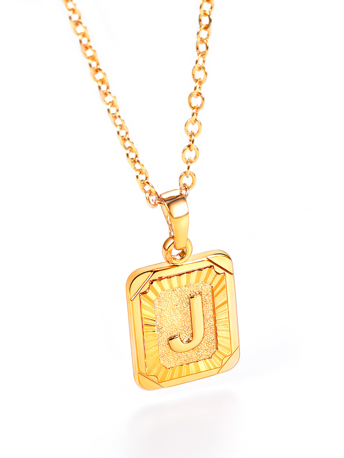 Square Initial J Pendant Monogram Necklace in 18K Gold Plated