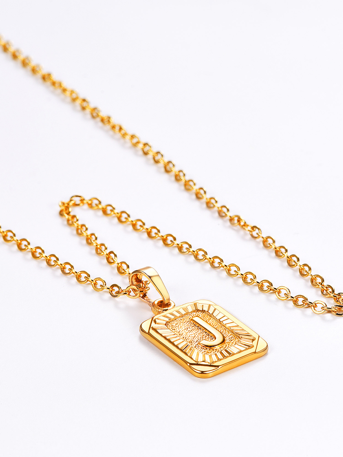 Square Initial J Pendant Monogram Necklace in 18K Gold Plated