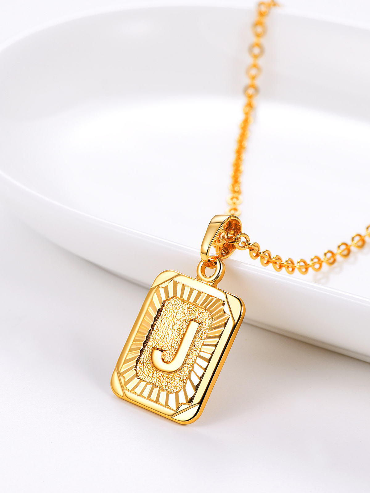 Square Initial J Pendant Monogram Necklace in 18K Gold Plated