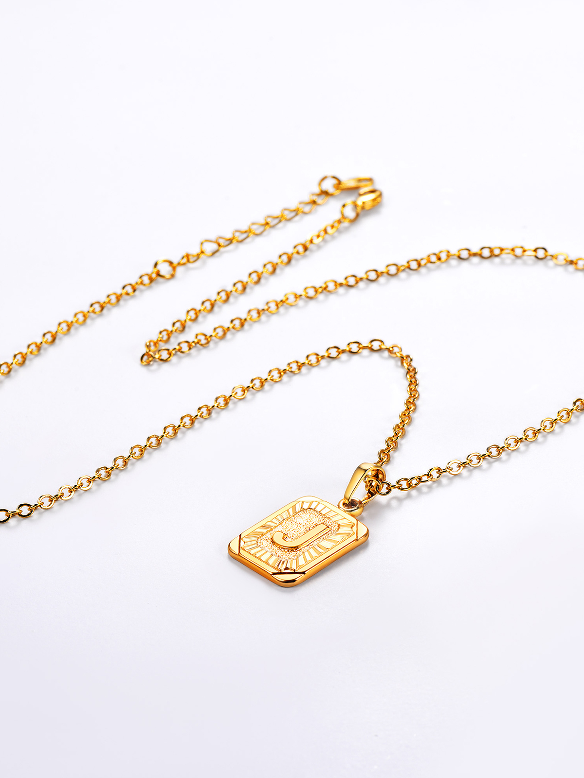 Square Initial J Pendant Monogram Necklace in 18K Gold Plated
