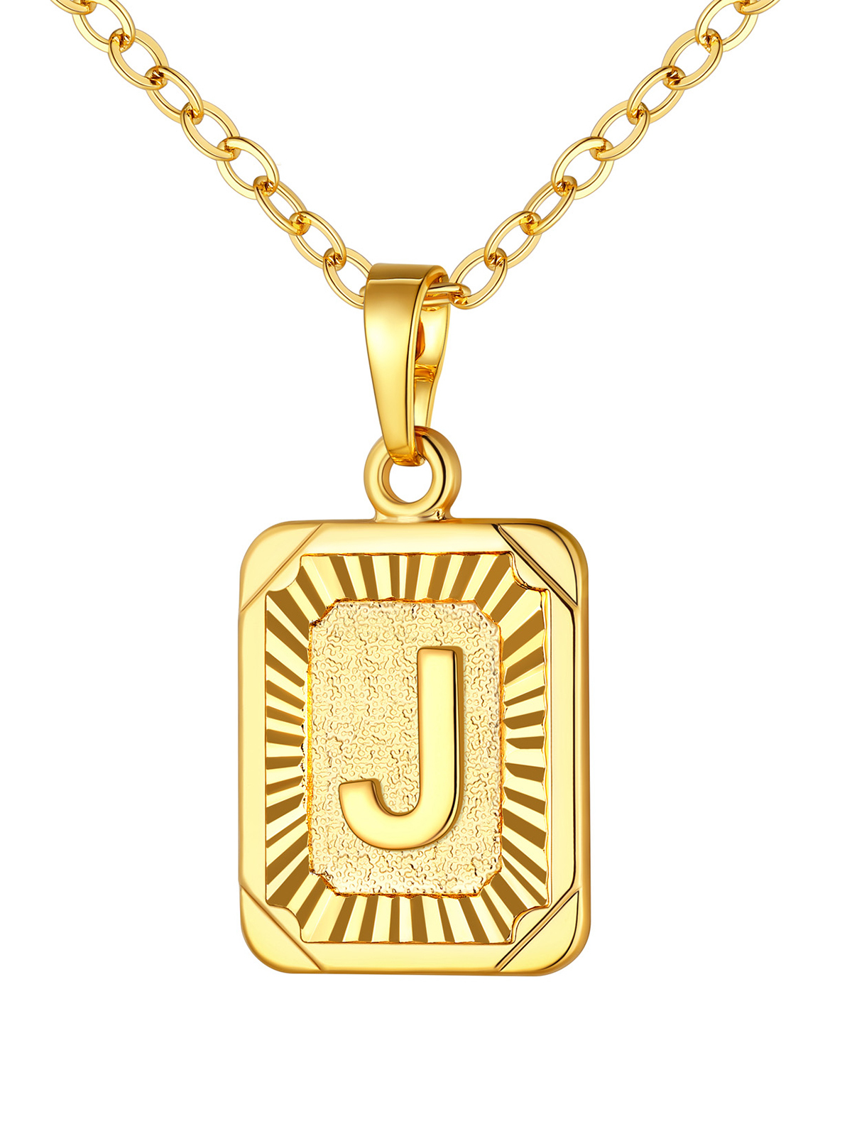 Square Initial J Pendant Monogram Necklace in 18K Gold Plated