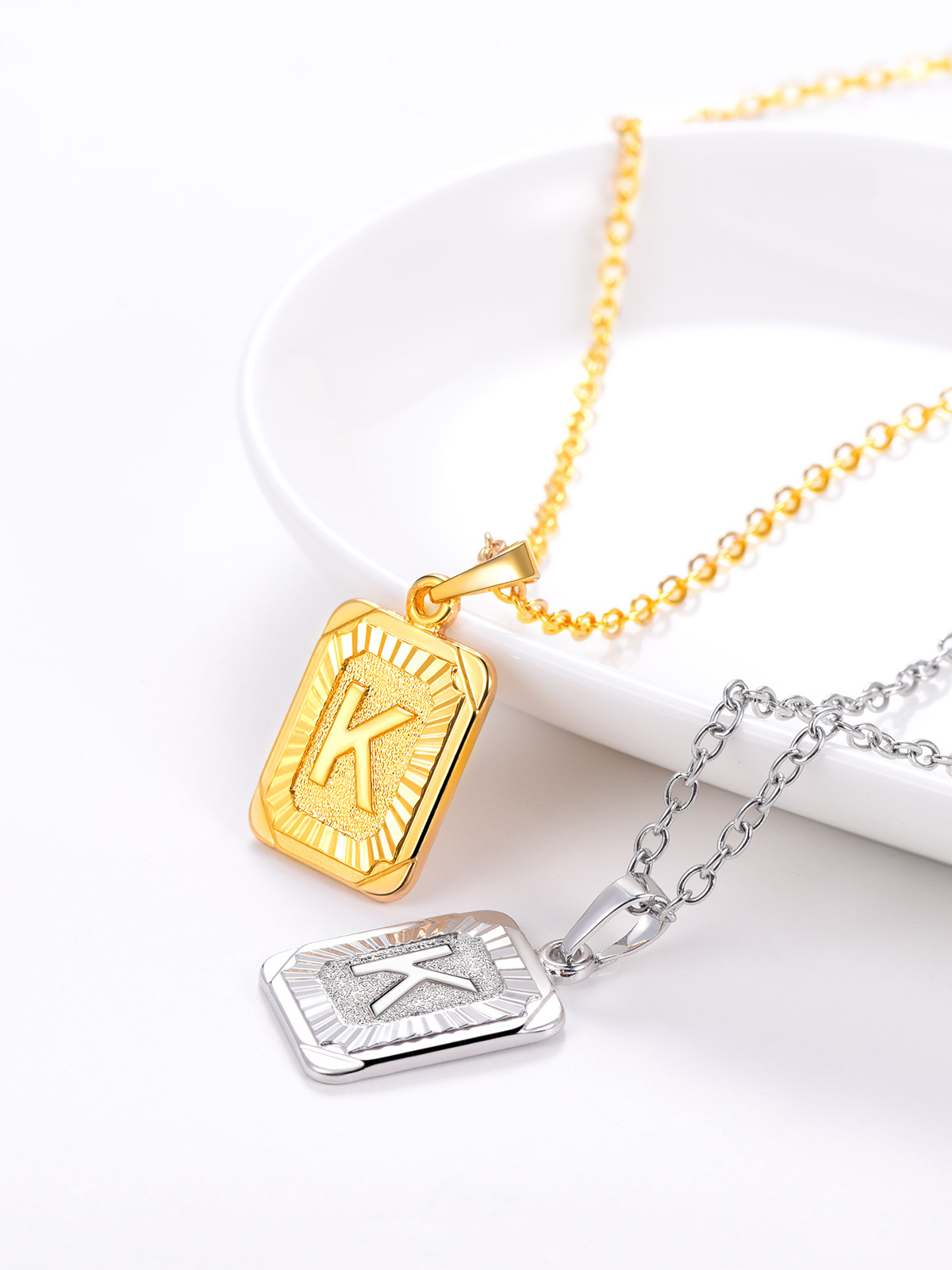 Square Initial K Pendant Monogram Necklace in 18K Gold