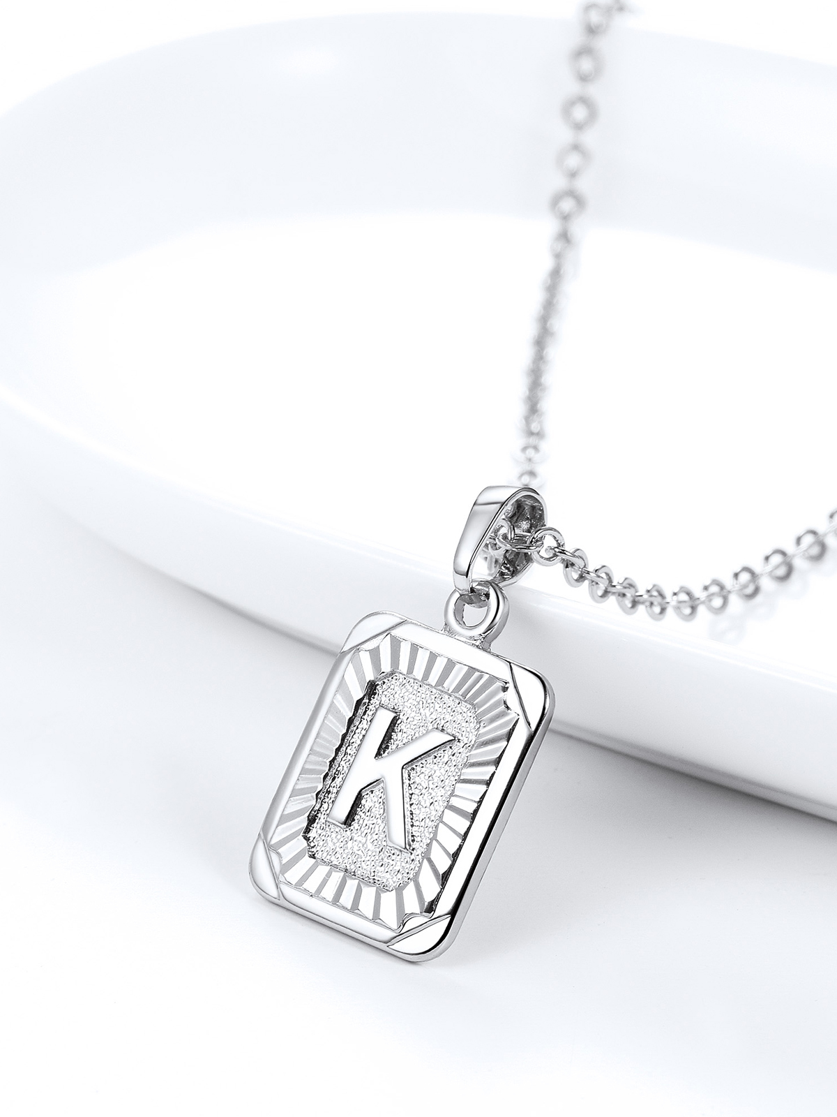 Square Initial K Pendant Monogram Necklace in Platinum