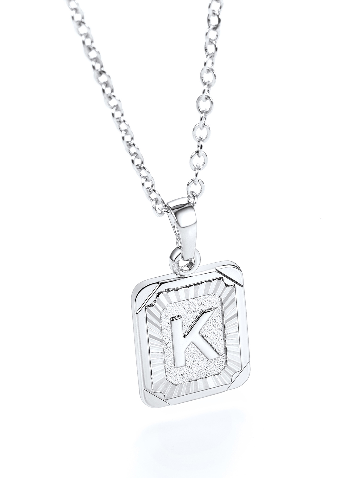 Square Initial K Pendant Monogram Necklace in Platinum