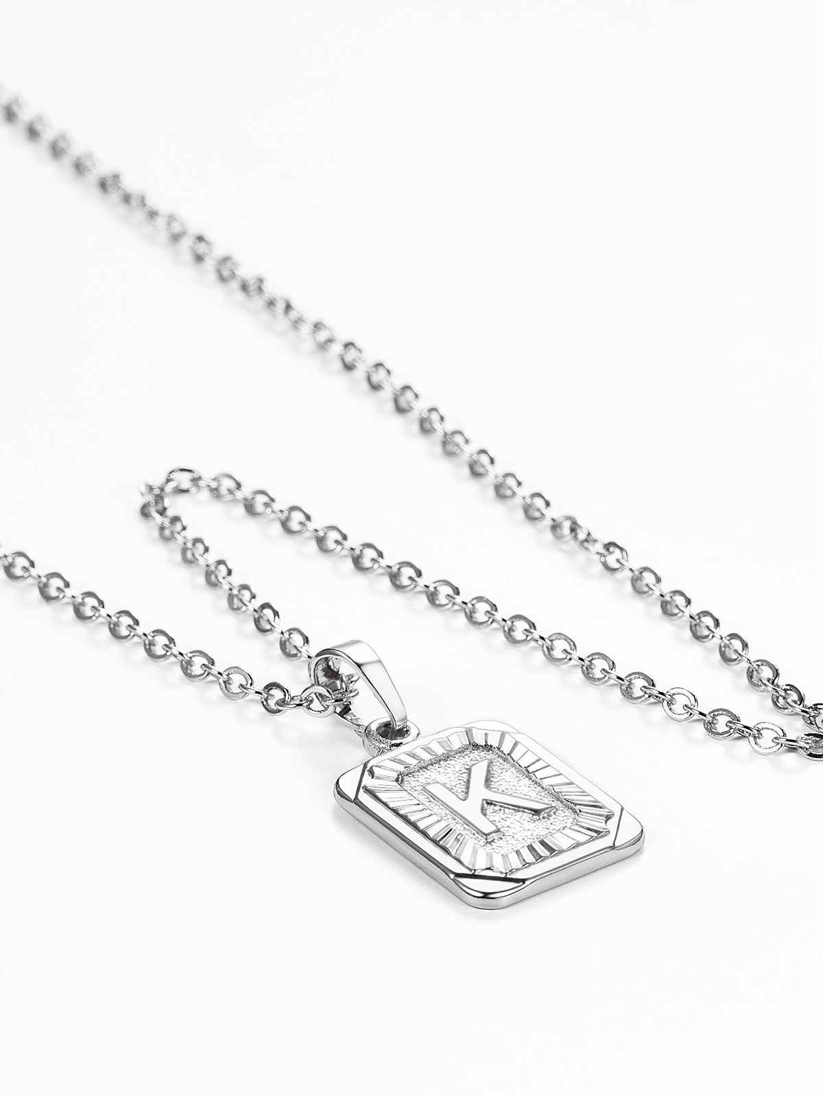 Square Initial K Pendant Monogram Necklace in Platinum