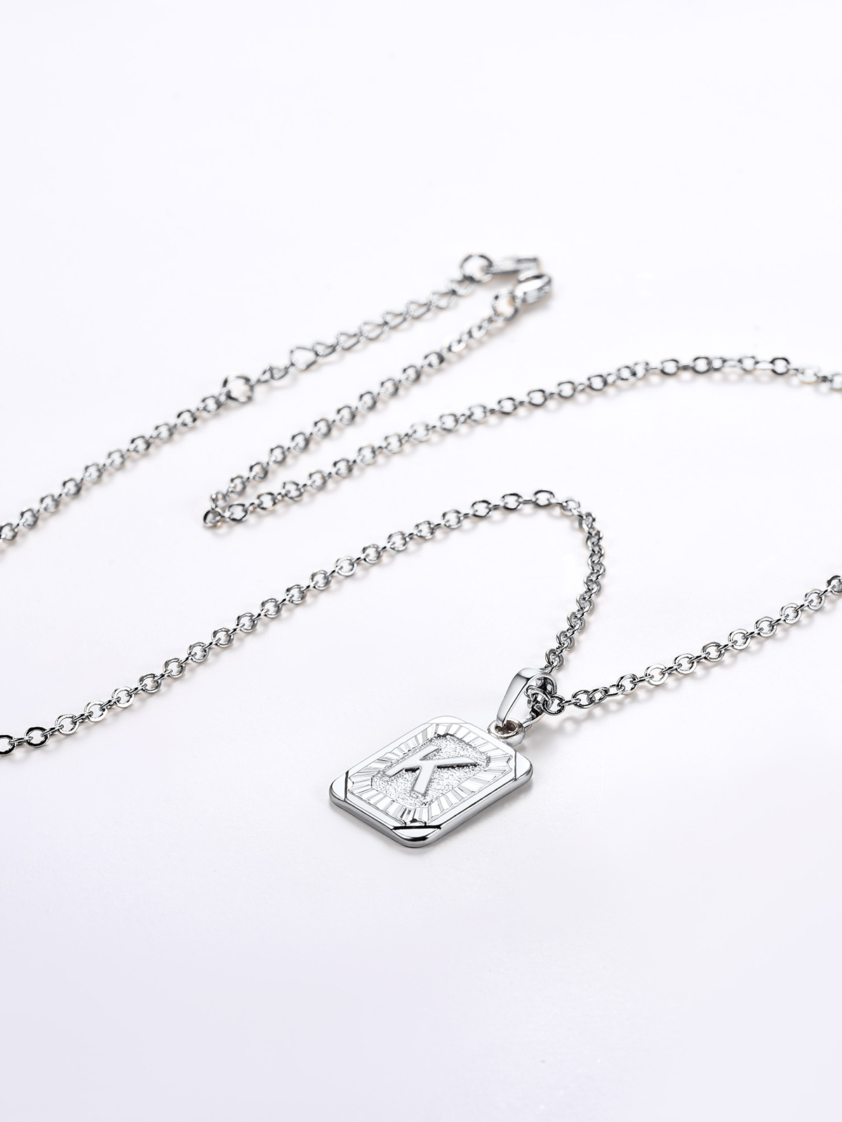 Square Initial K Pendant Monogram Necklace in Platinum