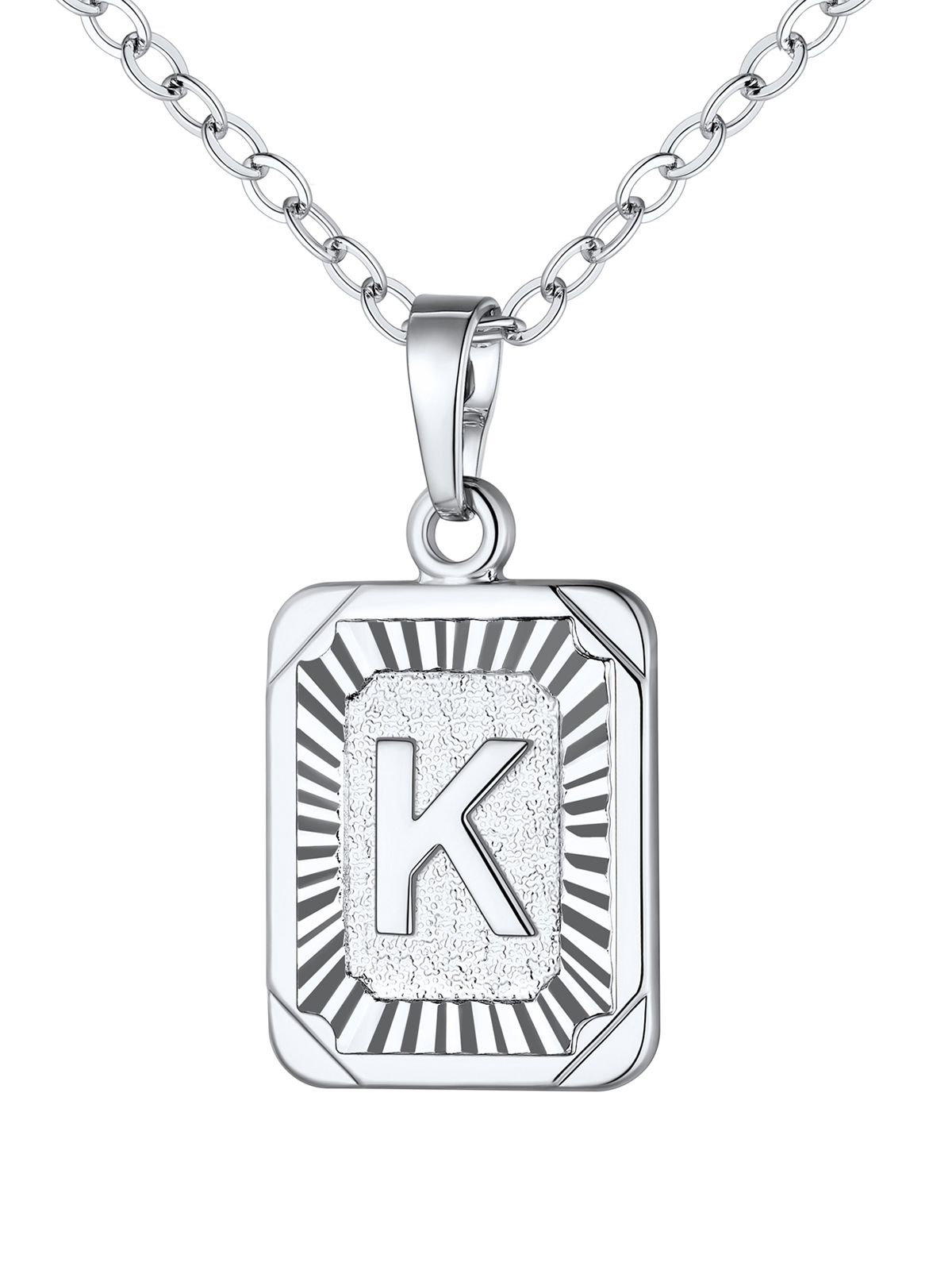 Square Initial K Pendant Monogram Necklace in Platinum