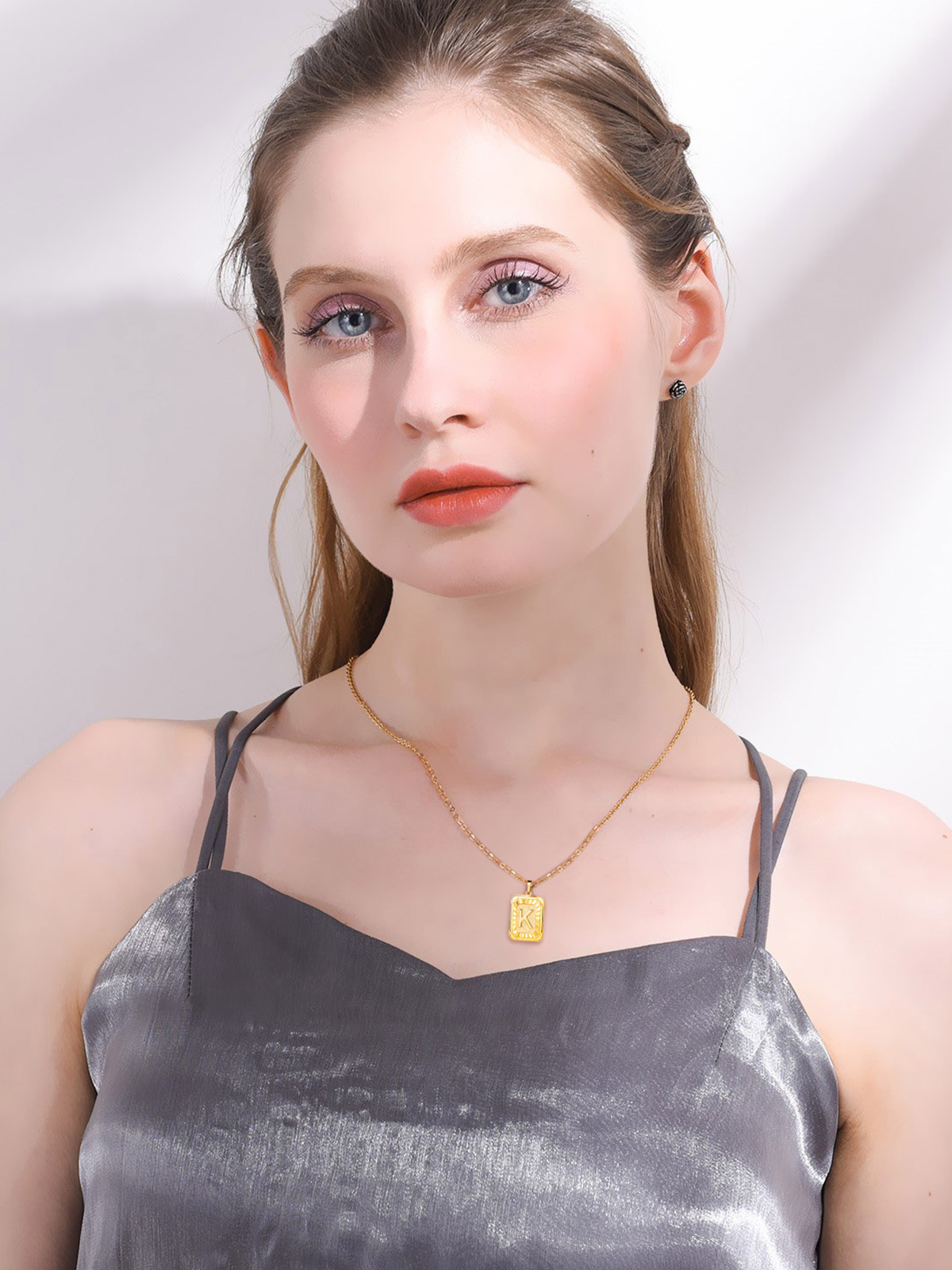 Square Initial K Pendant Monogram Necklace in 18K Gold