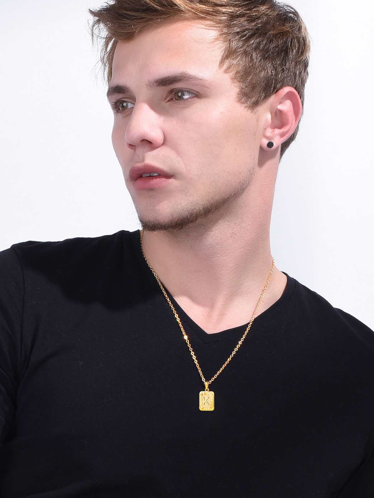Square Initial K Pendant Monogram Necklace in 18K Gold