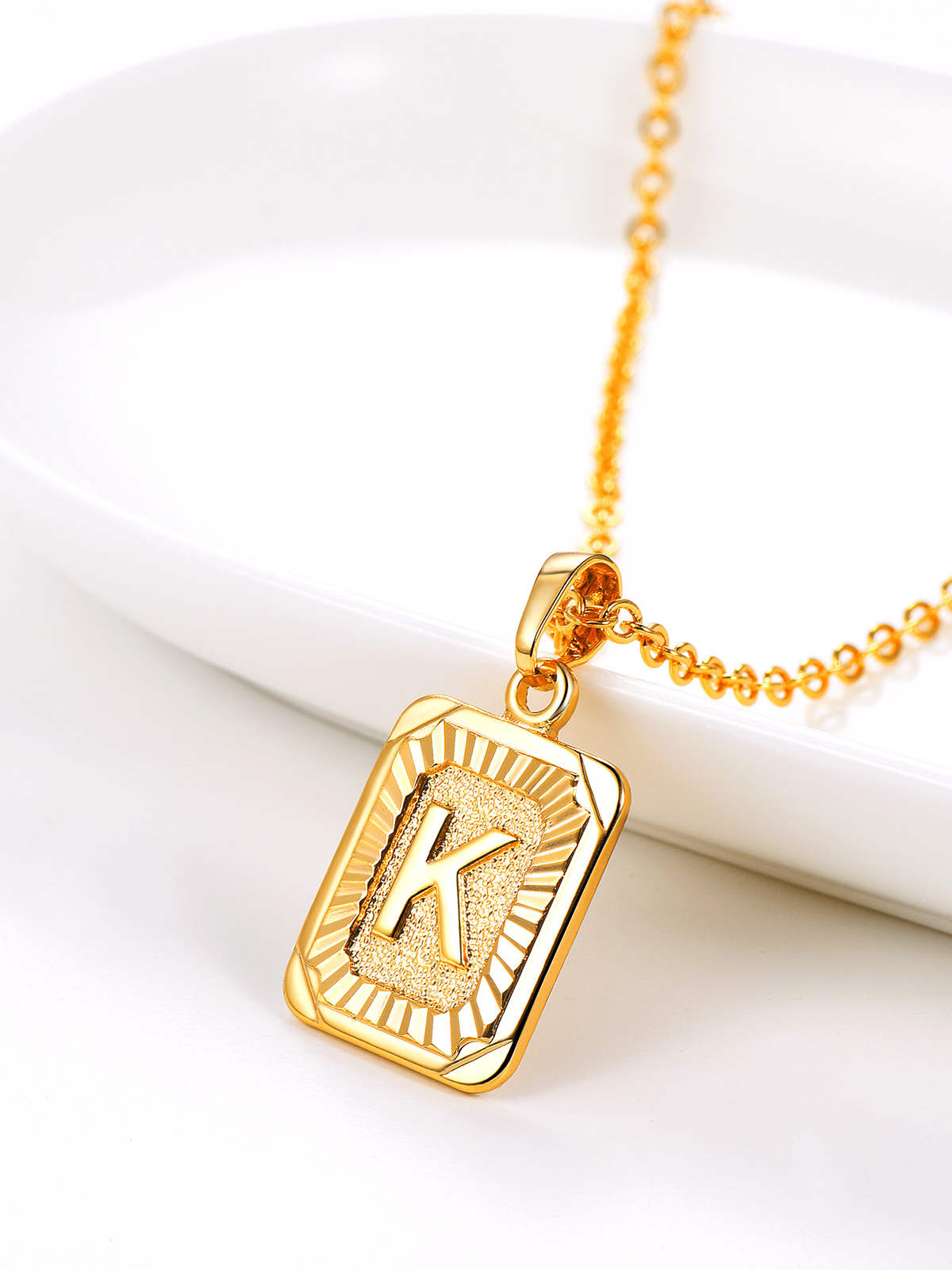 Square Initial K Pendant Monogram Necklace in 18K Gold