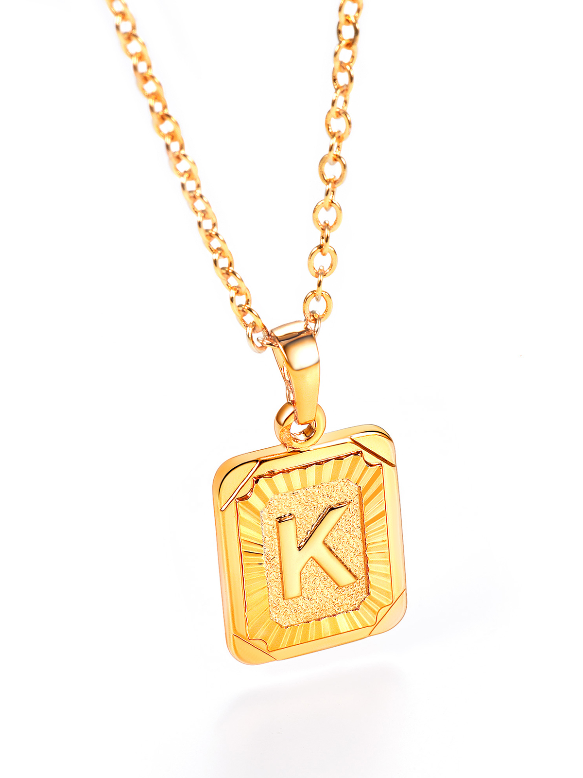 Square Initial K Pendant Monogram Necklace in 18K Gold
