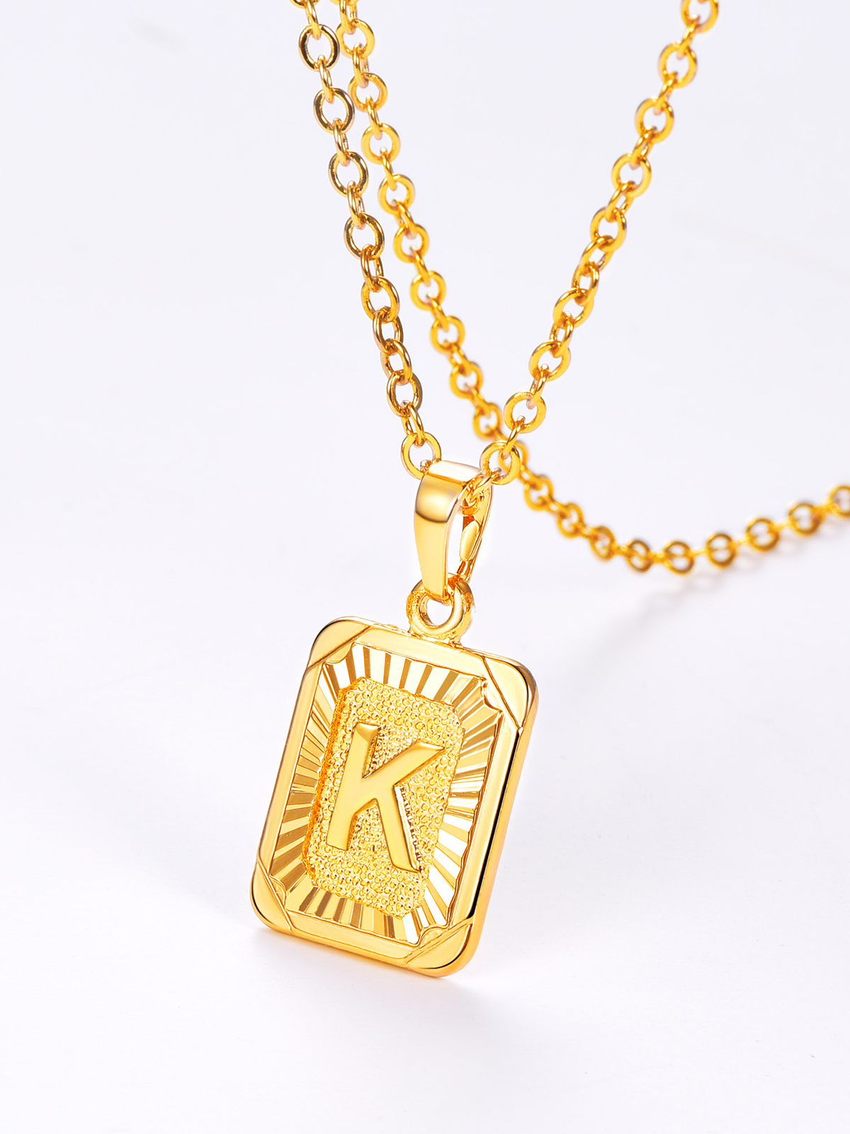 Square Initial K Pendant Monogram Necklace in 18K Gold