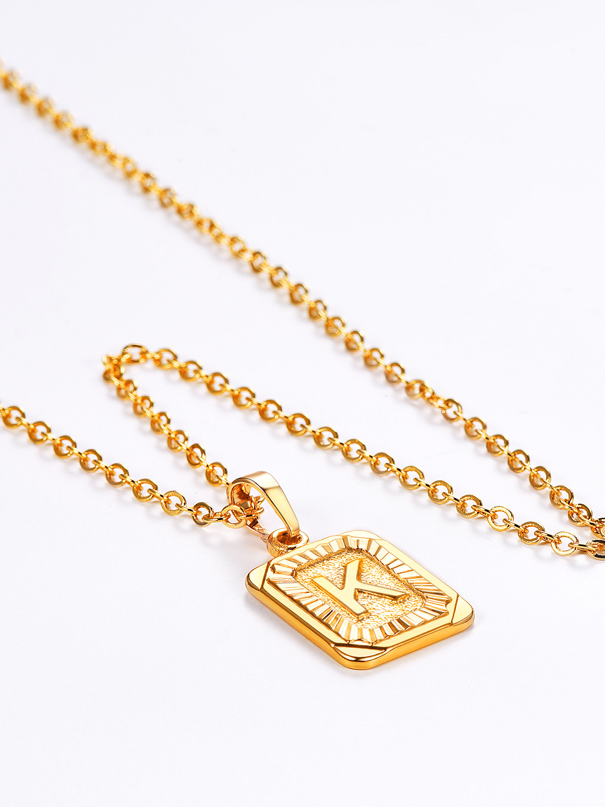 Square Initial K Pendant Monogram Necklace in 18K Gold