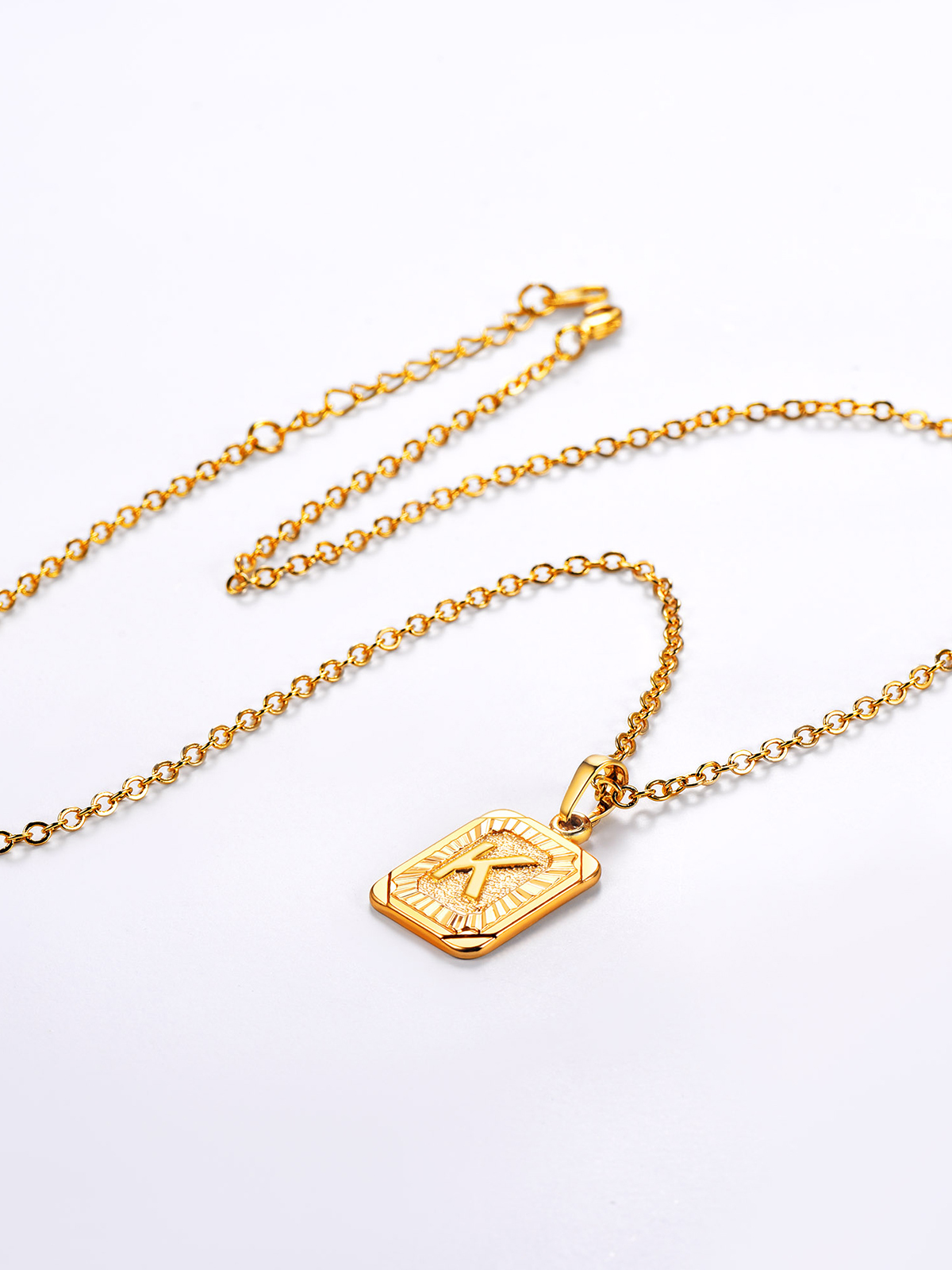 Square Initial K Pendant Monogram Necklace in 18K Gold
