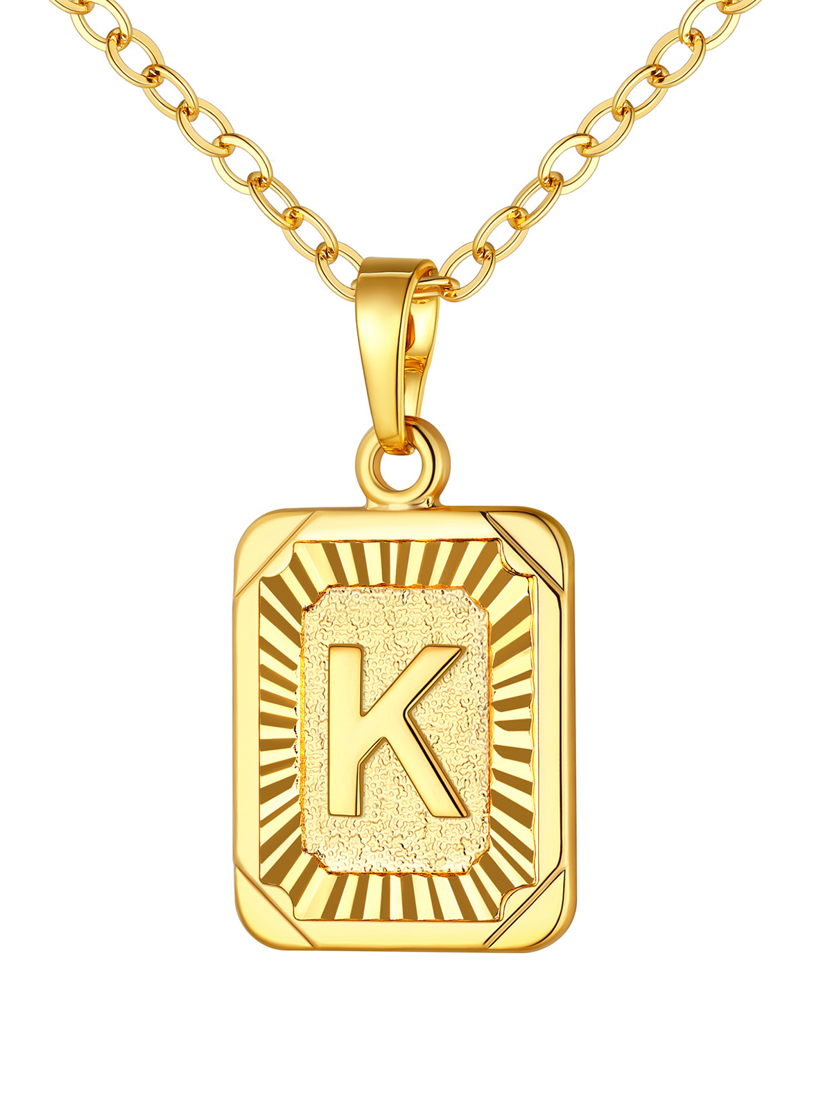 Square Initial K Pendant Monogram Necklace in 18K Gold