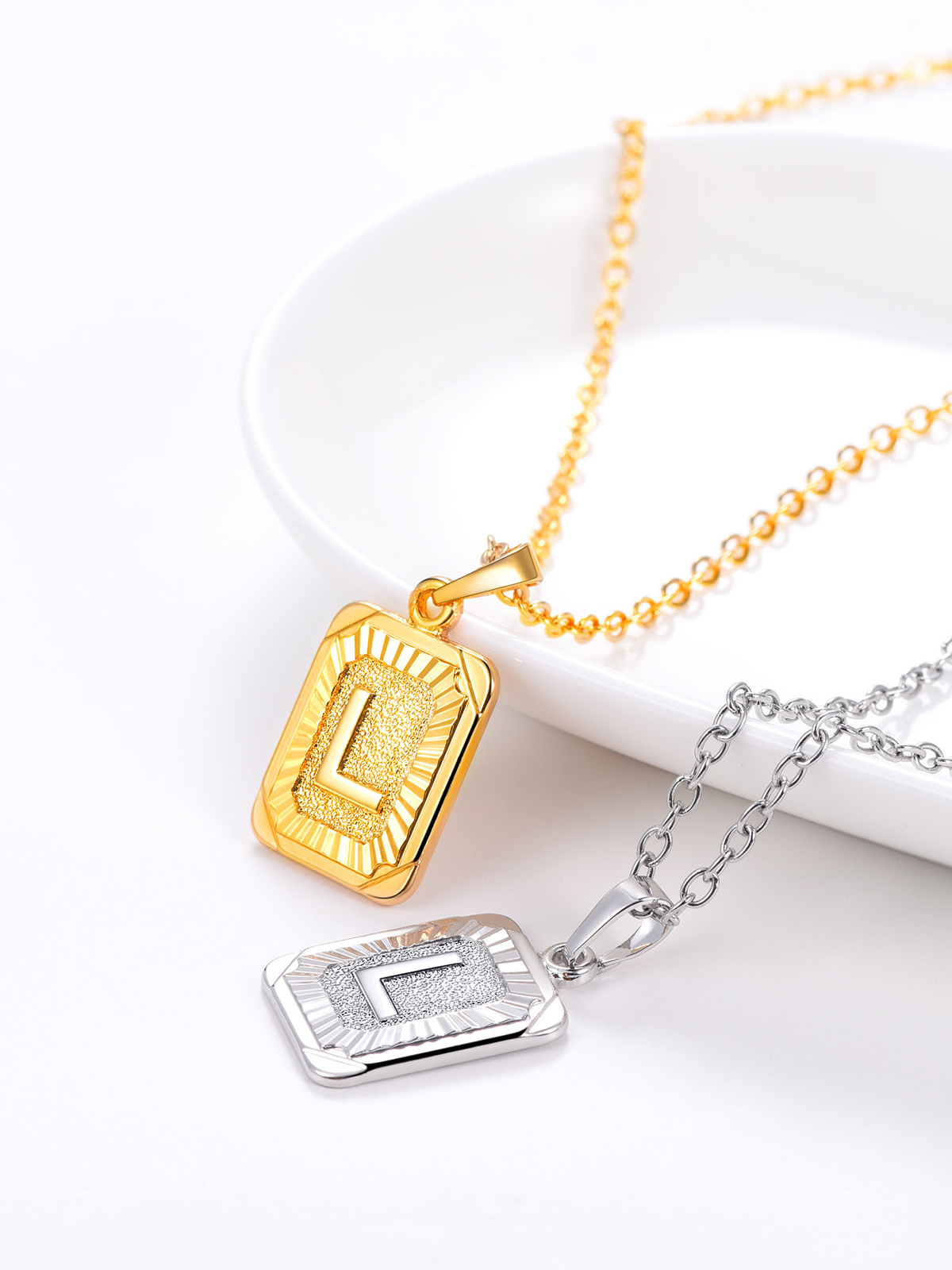 Square Initial L Pendant Monogram Necklace in Platinum