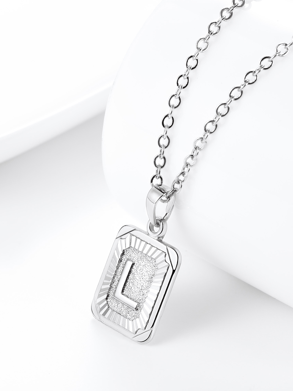 Square Initial L Pendant Monogram Necklace in Platinum