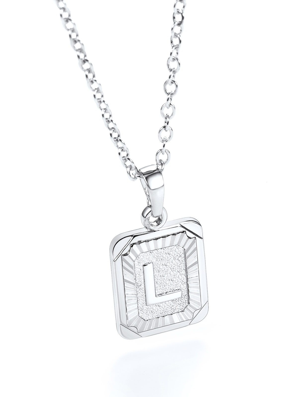 Square Initial L Pendant Monogram Necklace in Platinum