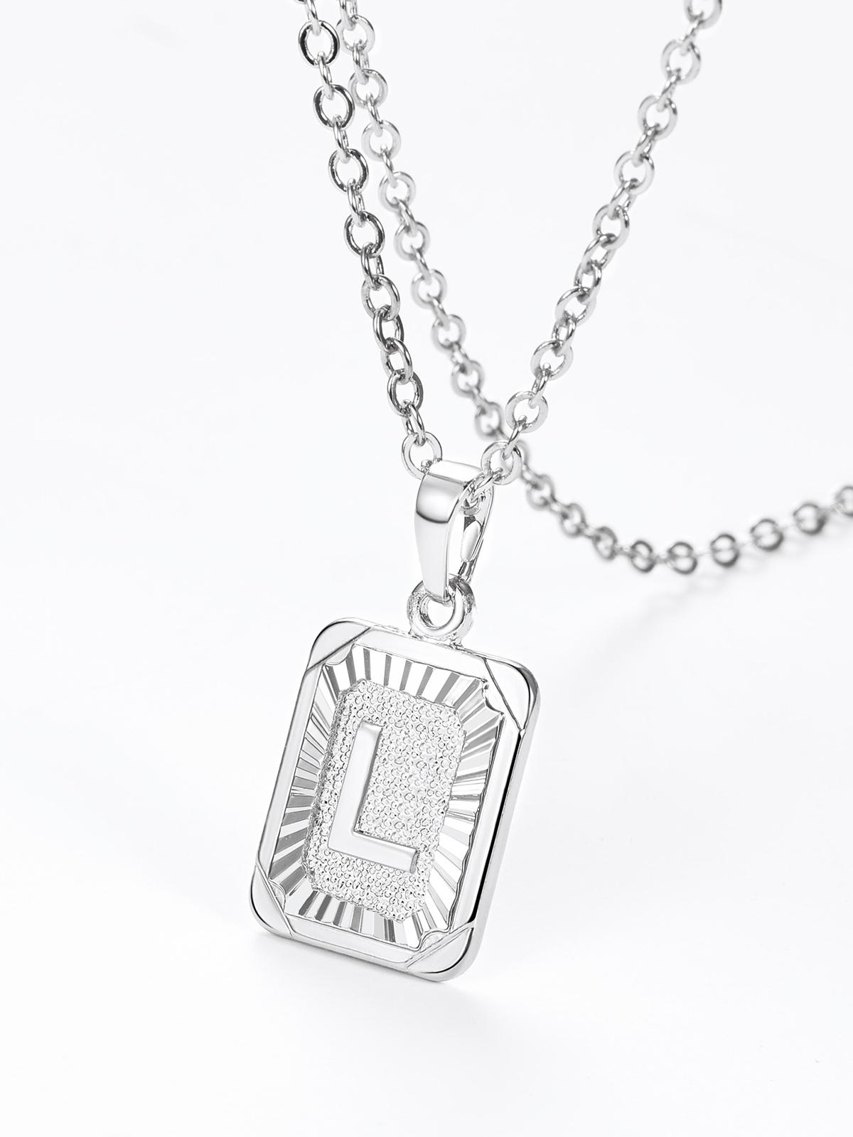Square Initial L Pendant Monogram Necklace in Platinum