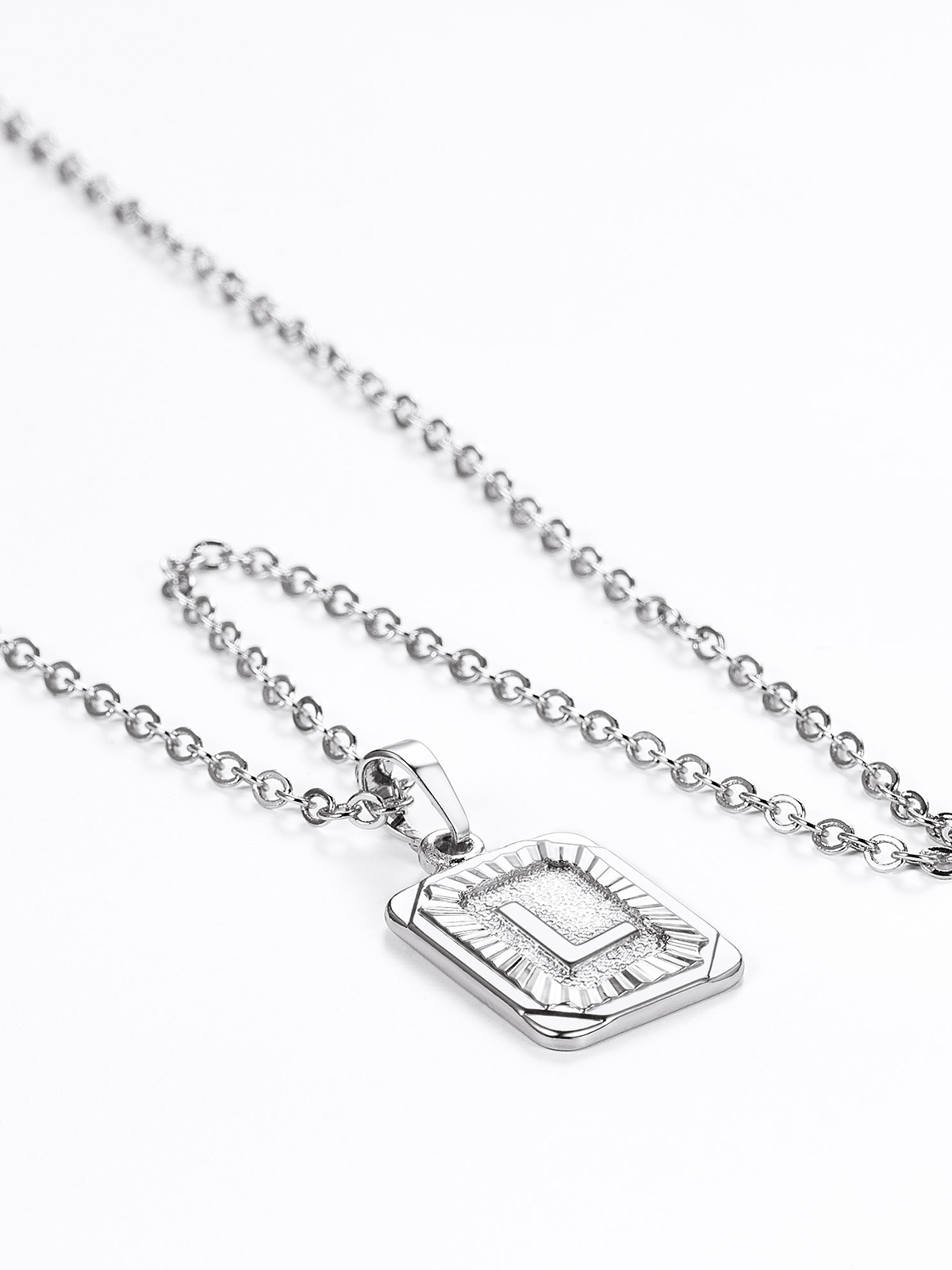Square Initial L Pendant Monogram Necklace in Platinum
