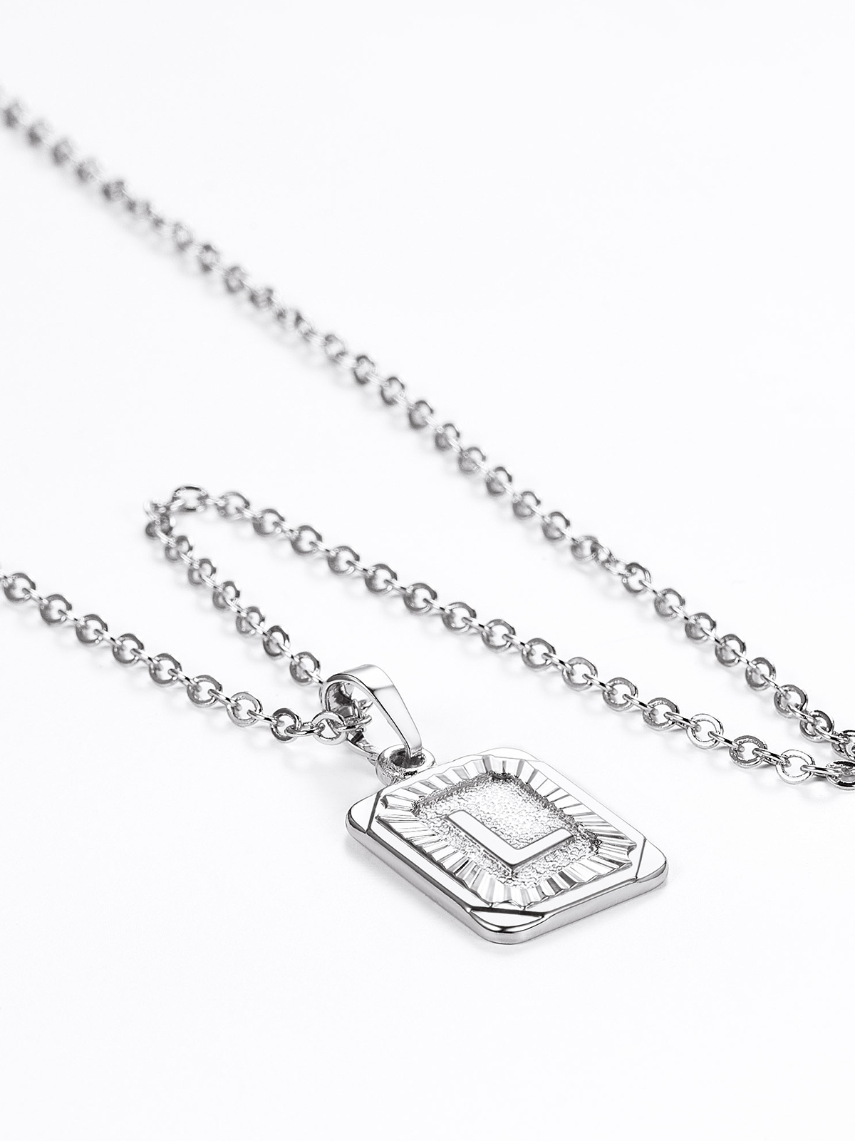 Square Initial L Pendant Monogram Necklace in Platinum