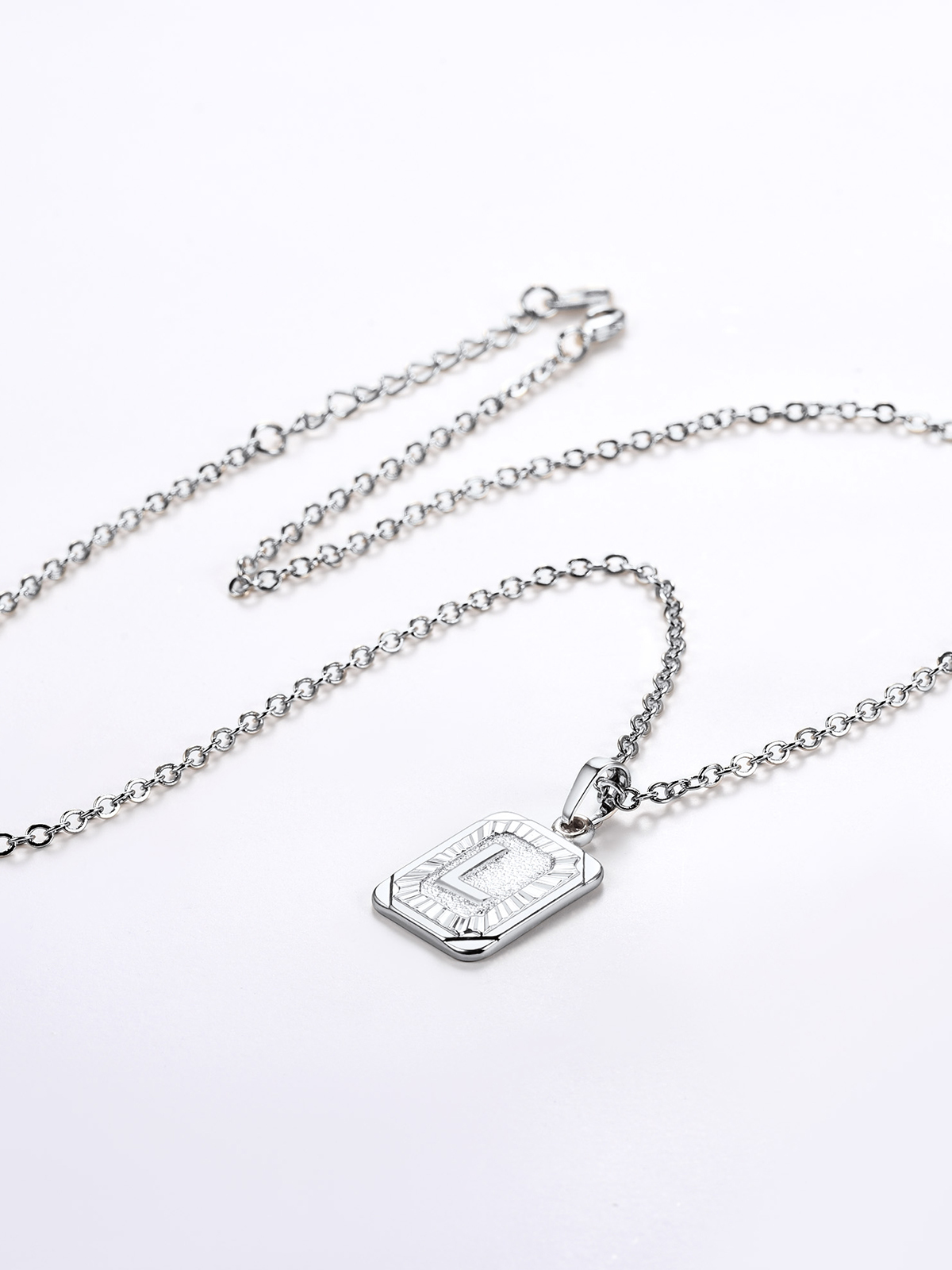 Square Initial L Pendant Monogram Necklace in Platinum