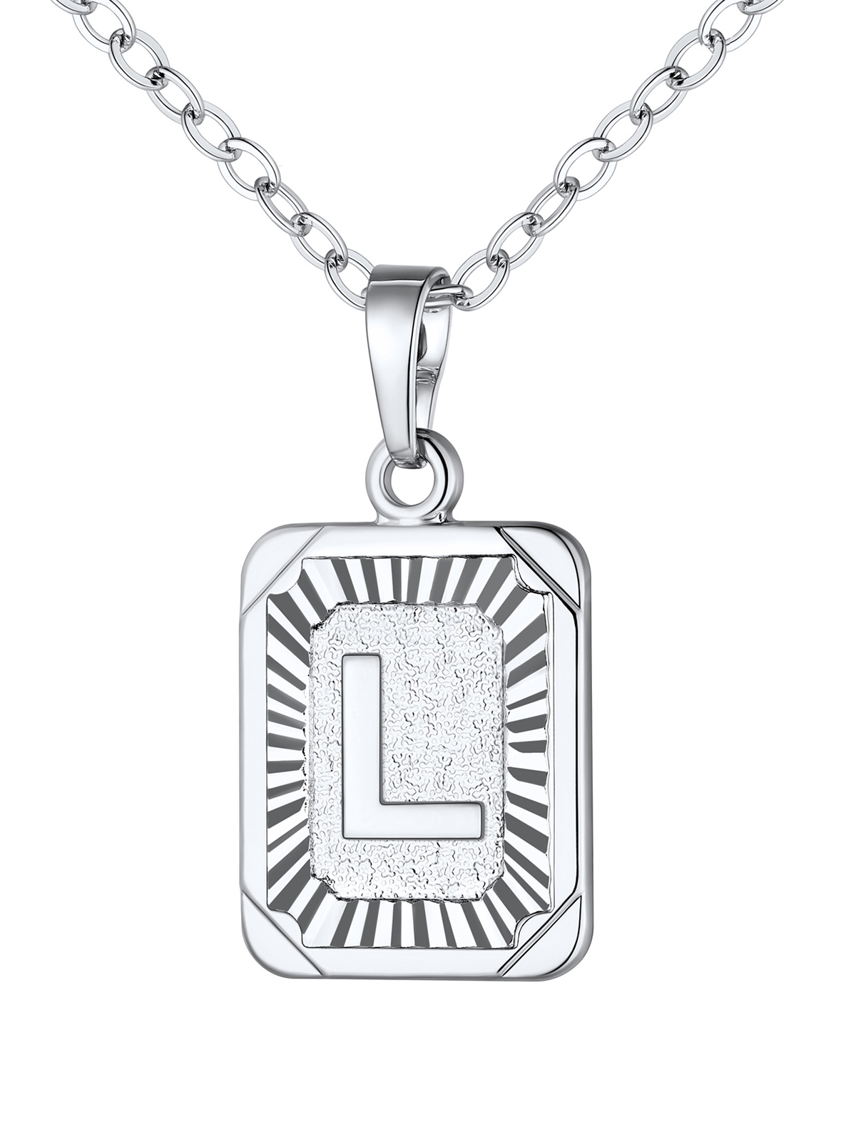 Square Initial L Pendant Monogram Necklace in Platinum