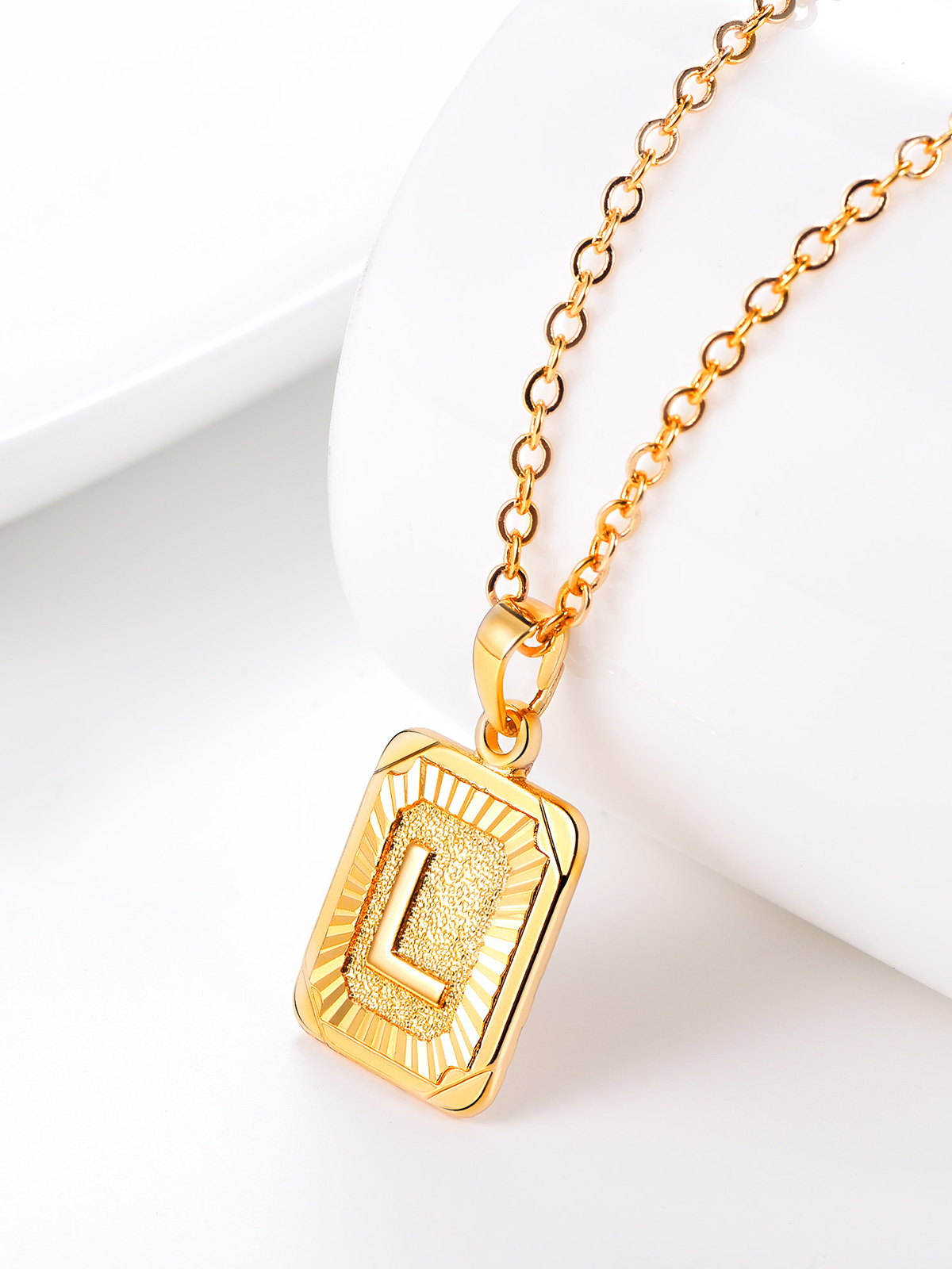Square Initial L Pendant Monogram Necklace in 18K Gold