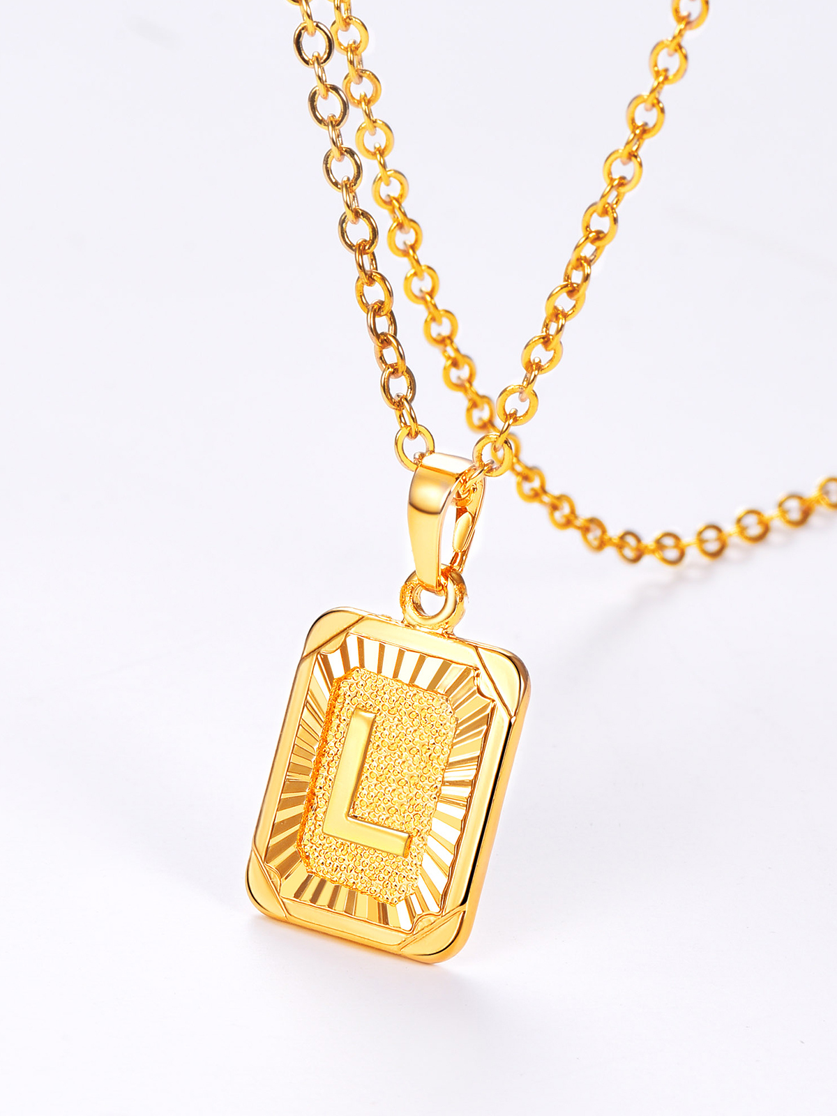 Square Initial L Pendant Monogram Necklace in 18K Gold