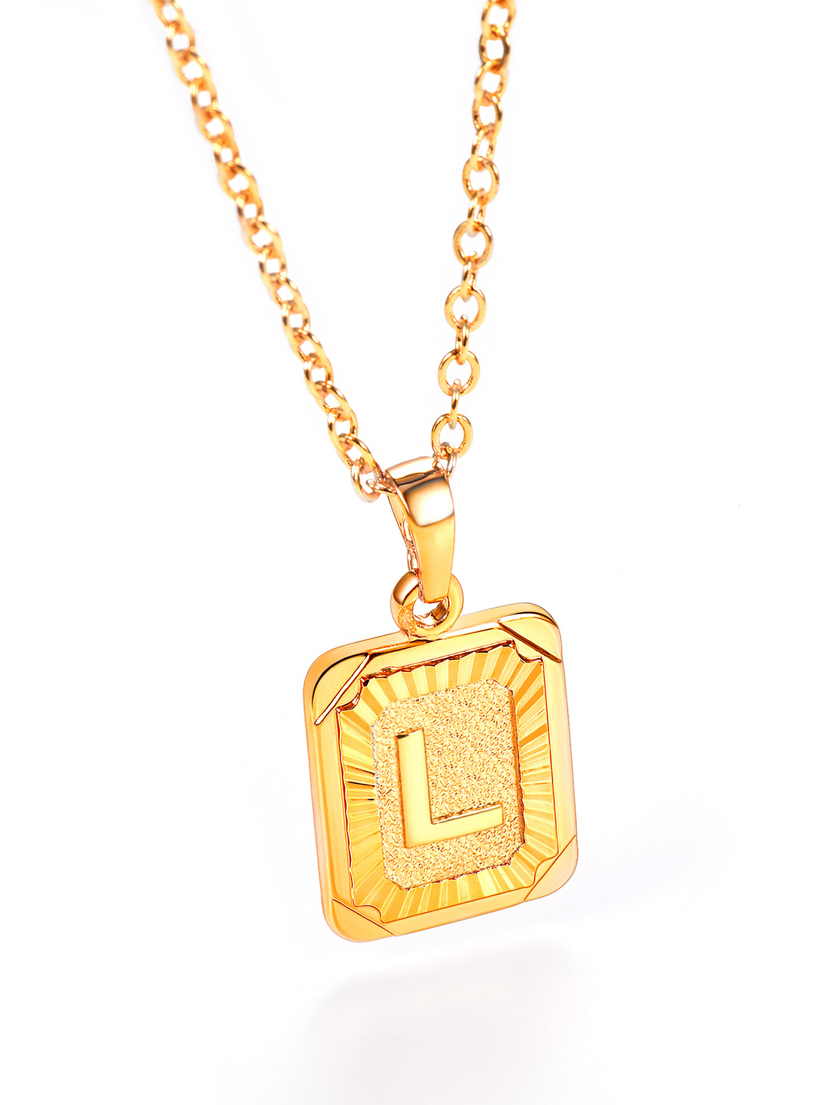 Square Initial L Pendant Monogram Necklace in 18K Gold