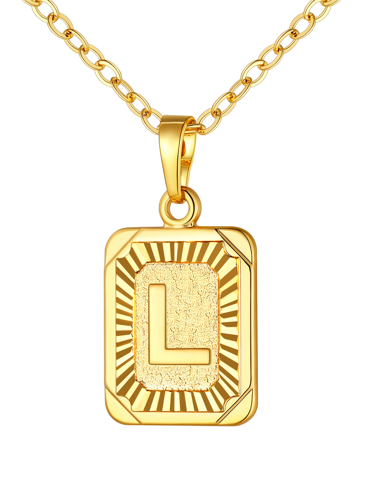 Square Initial L Pendant Monogram Necklace in 18K Gold