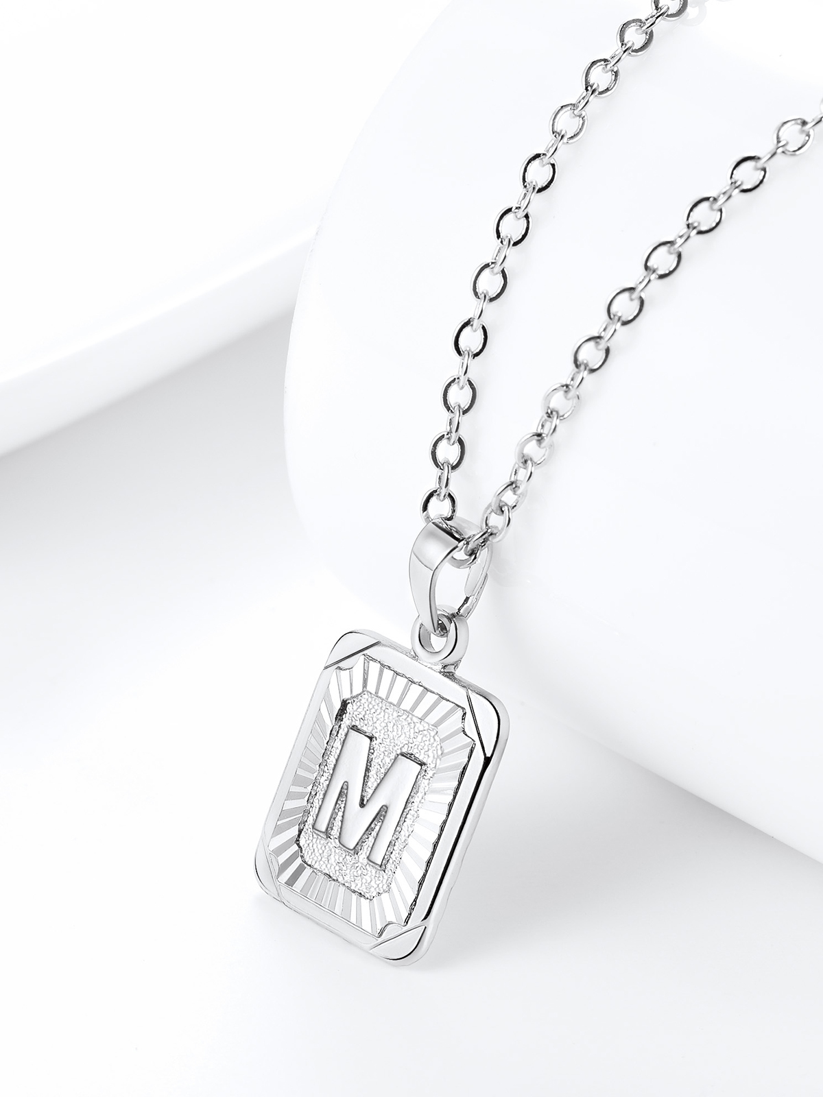 Square Initial M Pendant Monogram Necklace in Platinum