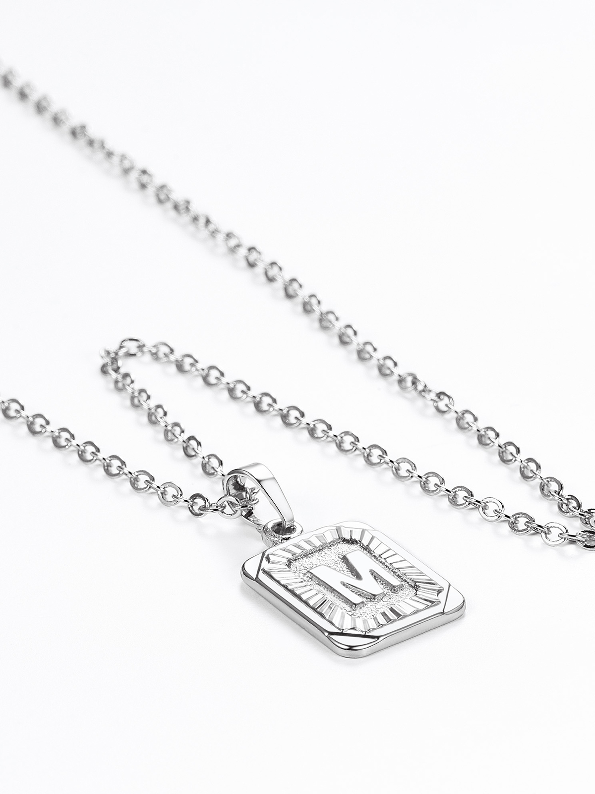 Square Initial M Pendant Monogram Necklace in Platinum