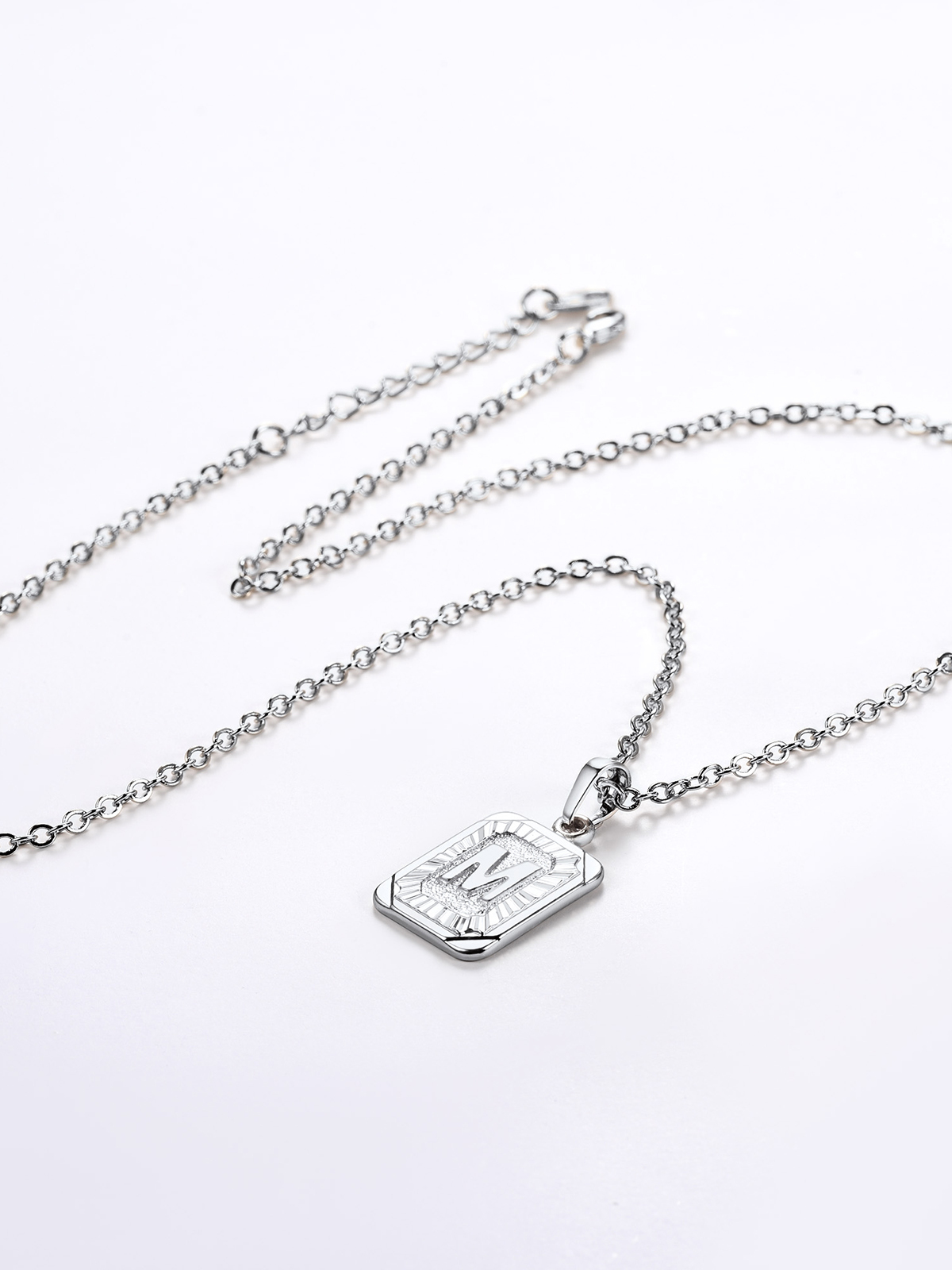 Square Initial M Pendant Monogram Necklace in Platinum