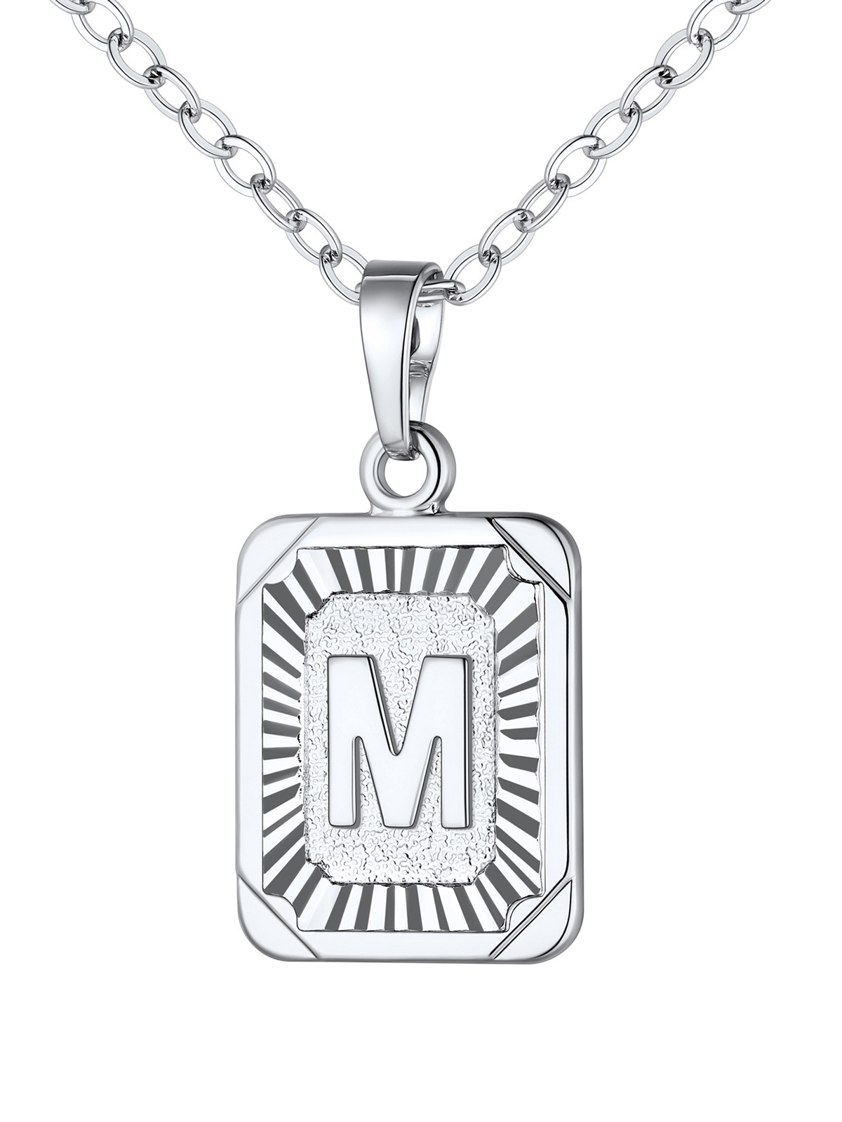 Square Initial M Pendant Monogram Necklace in Platinum