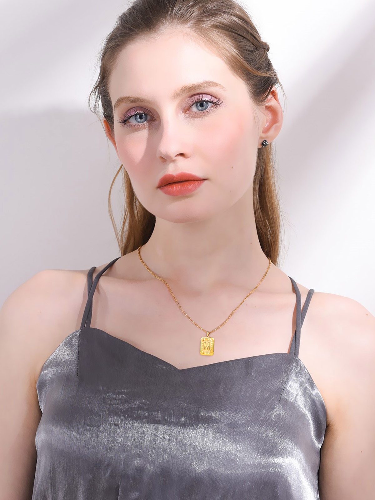 Square Initial M Pendant Monogram Necklace in 18K Gold
