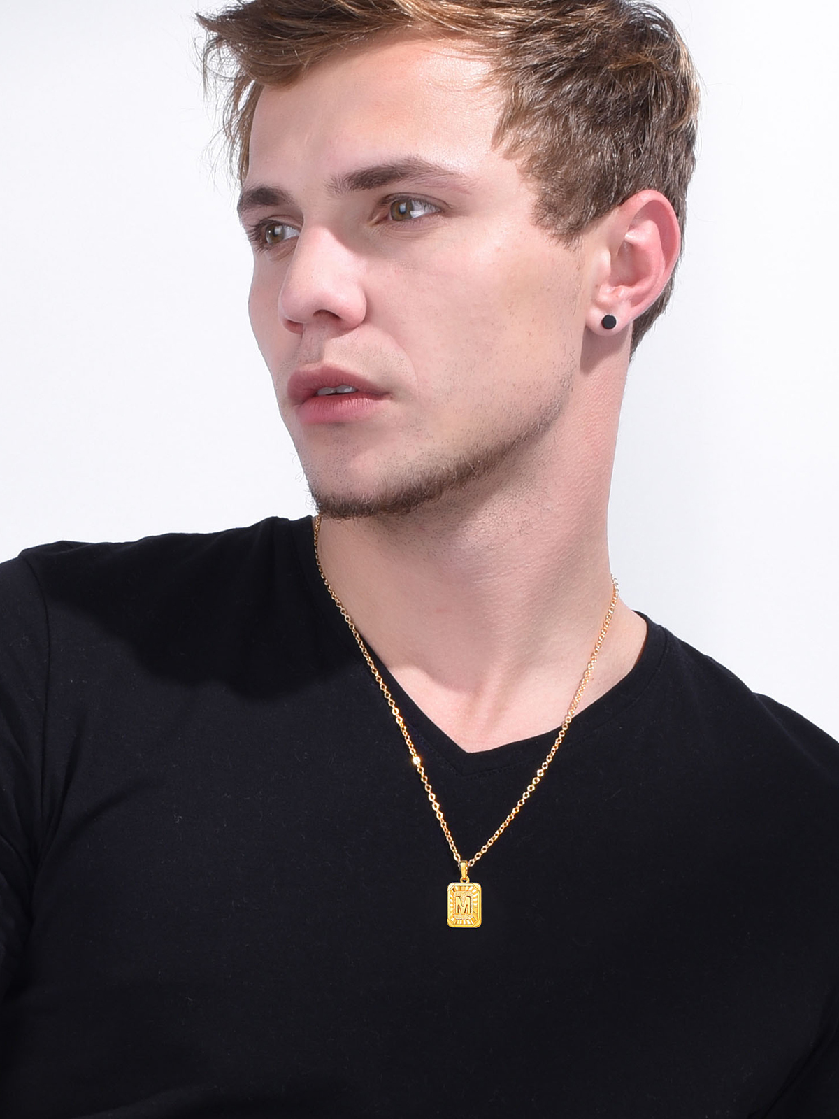 Square Initial M Pendant Monogram Necklace in 18K Gold
