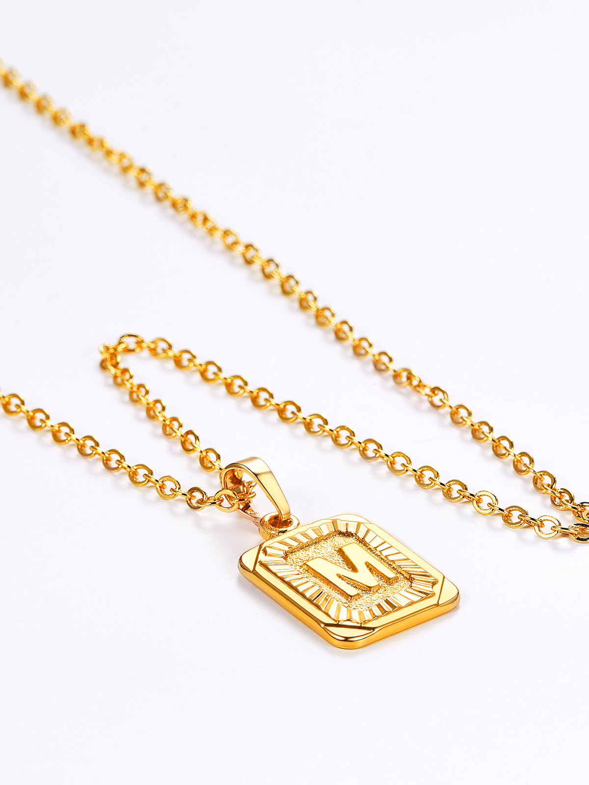 Square Initial M Pendant Monogram Necklace in 18K Gold