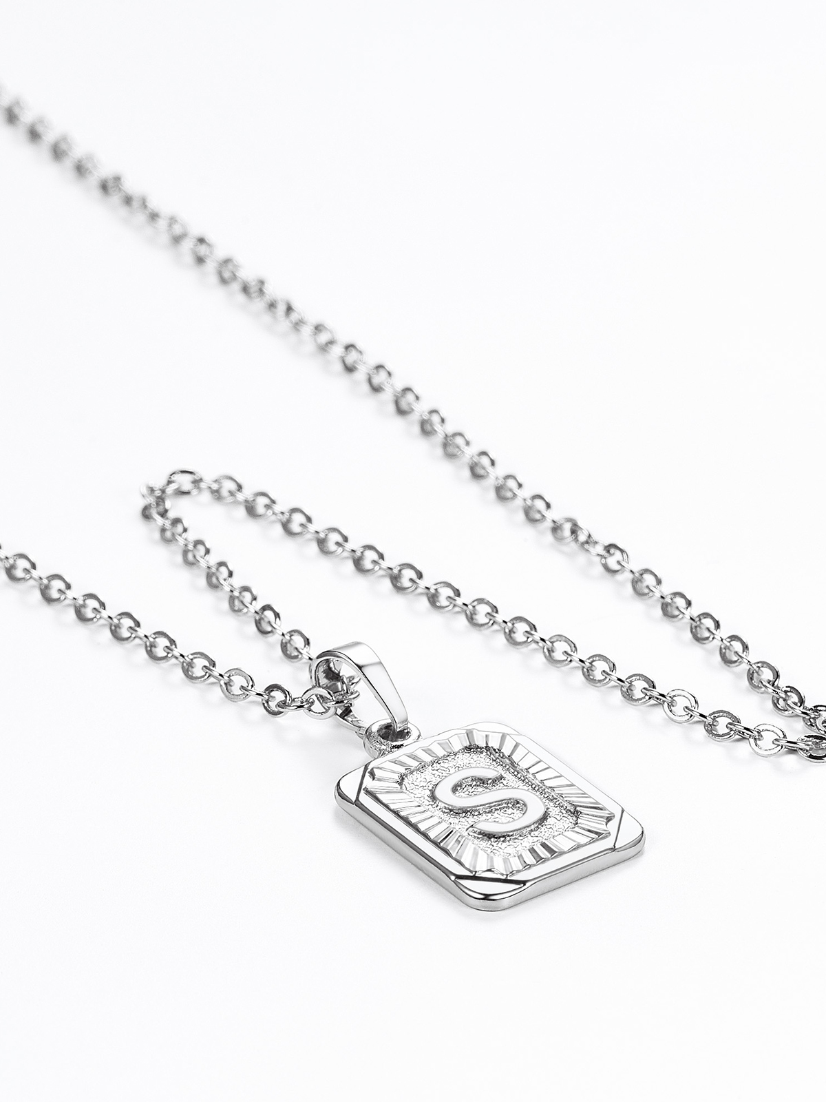 Square Initial S Pendant Monogram Necklace in Platinum