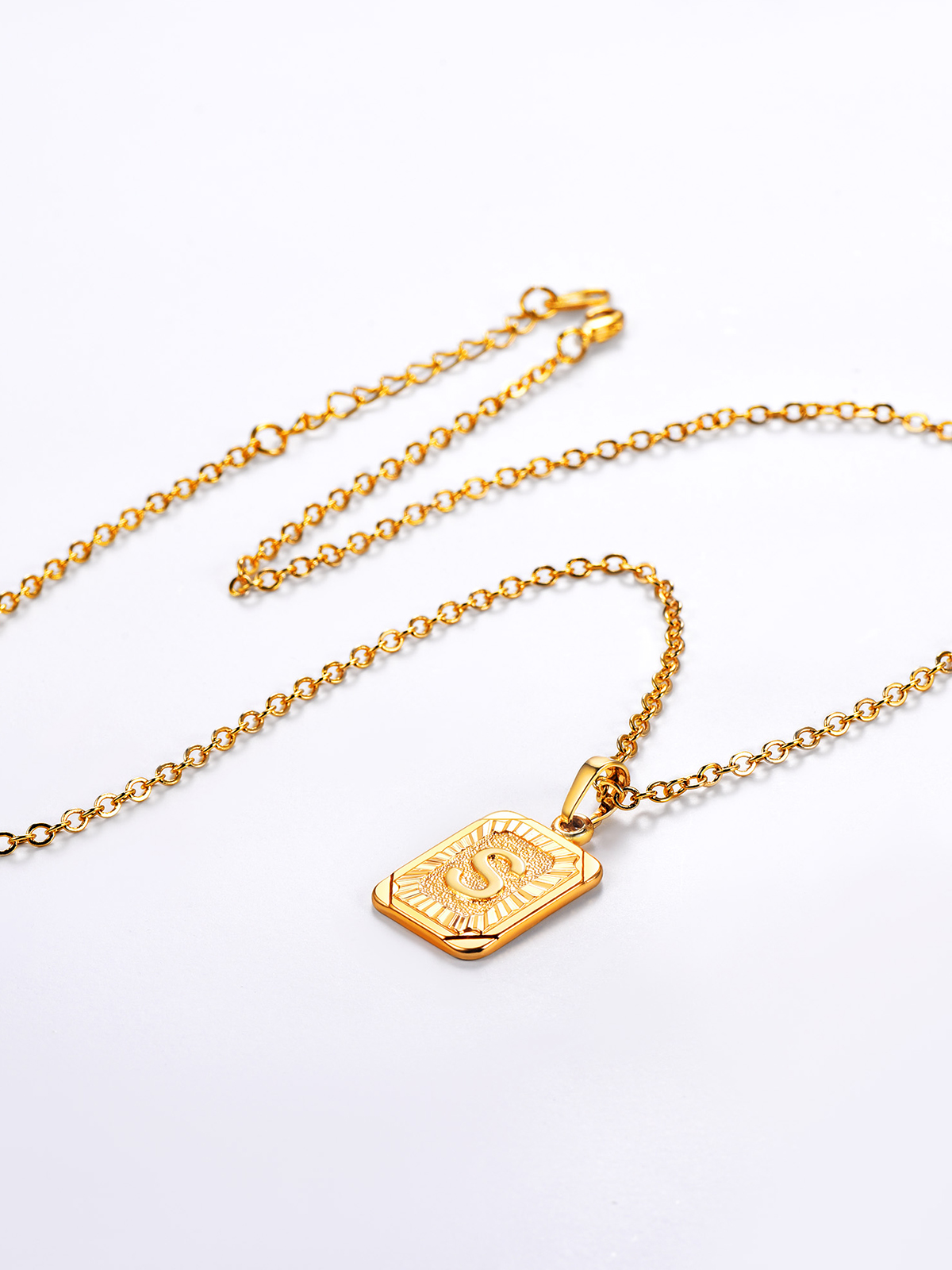 Square Initial S Pendant Monogram Necklace in 18K Gold