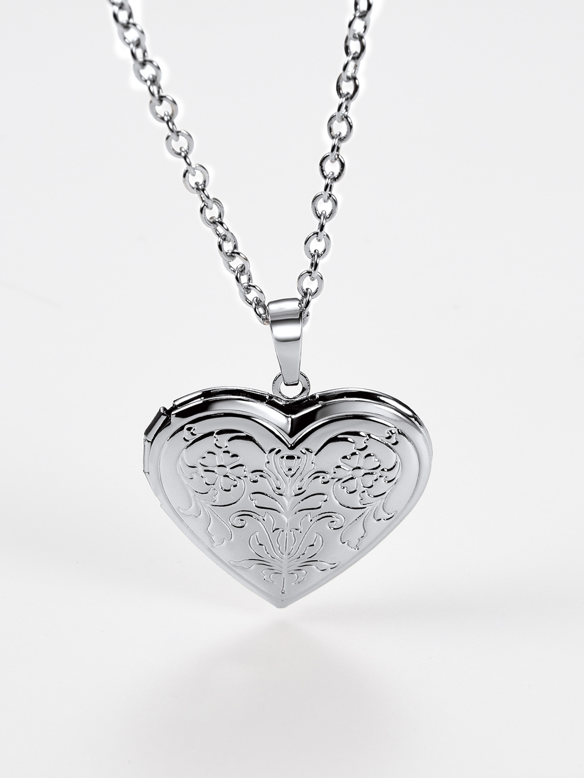 Flower Heart Necklace Photo Locket Pendant in Platinum