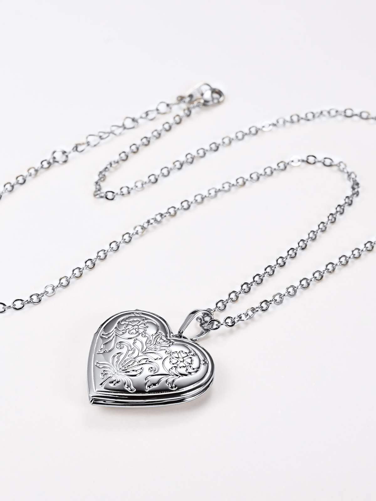 Flower Heart Necklace Photo Locket Pendant in Platinum