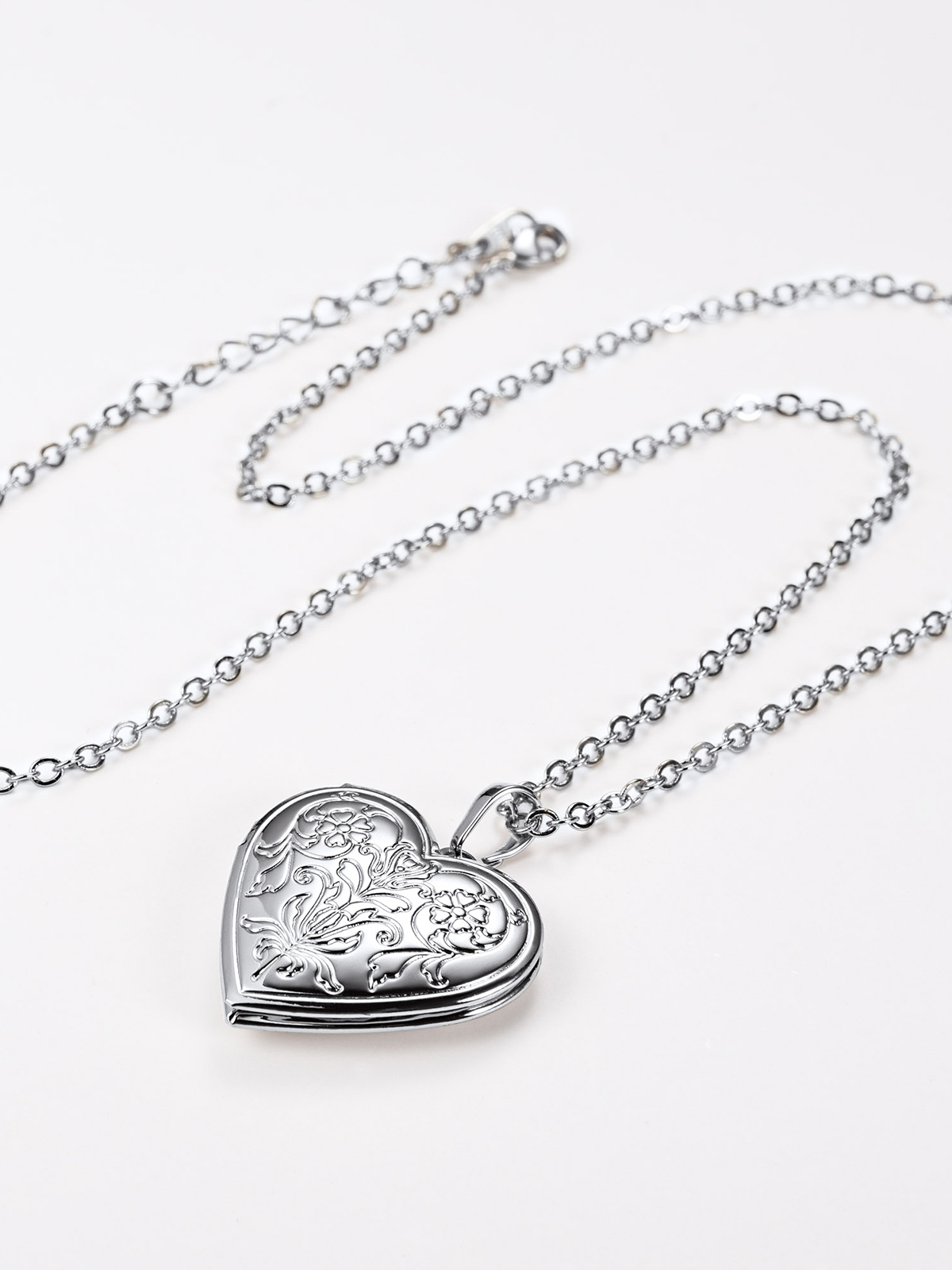 Flower Heart Necklace Photo Locket Pendant in Platinum
