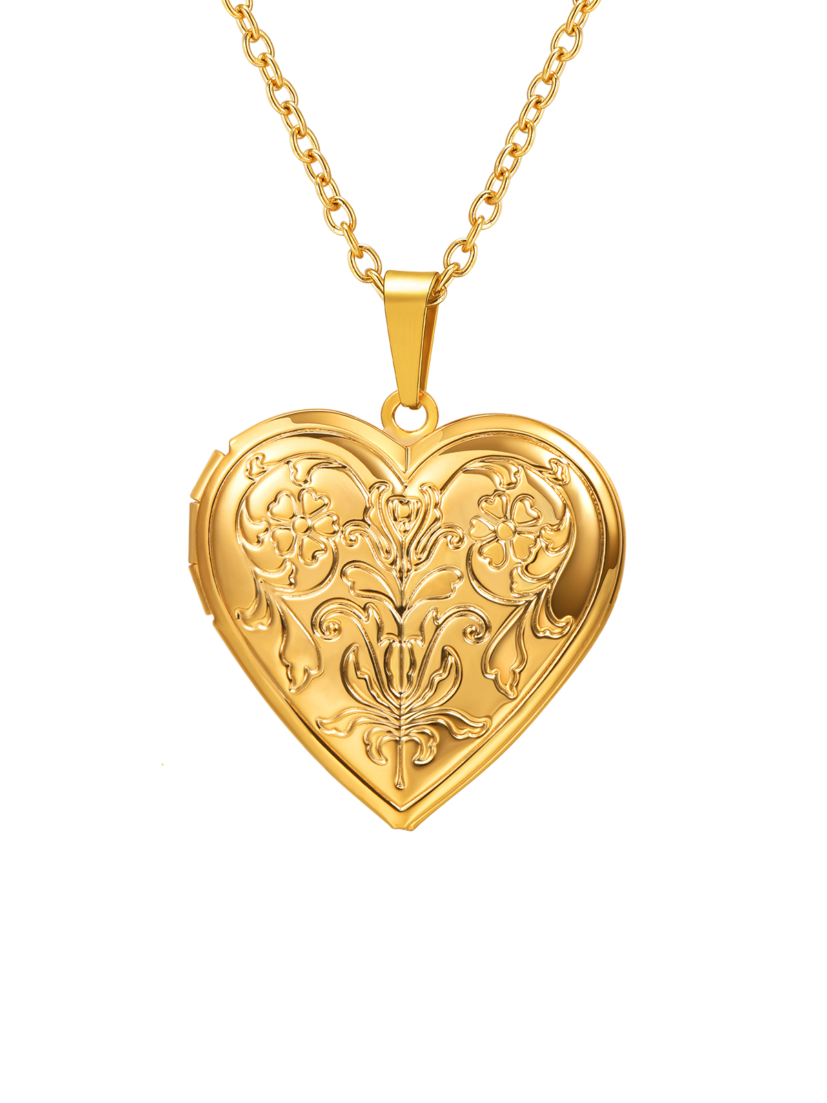 Flower Heart Necklace Photo Locket Pendant in 18K Gold
