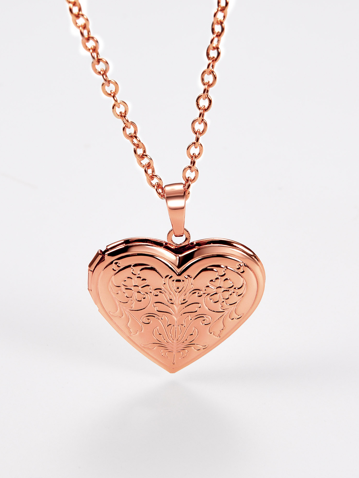 Flower Heart Necklace Photo Locket Pendant in Rose Gold