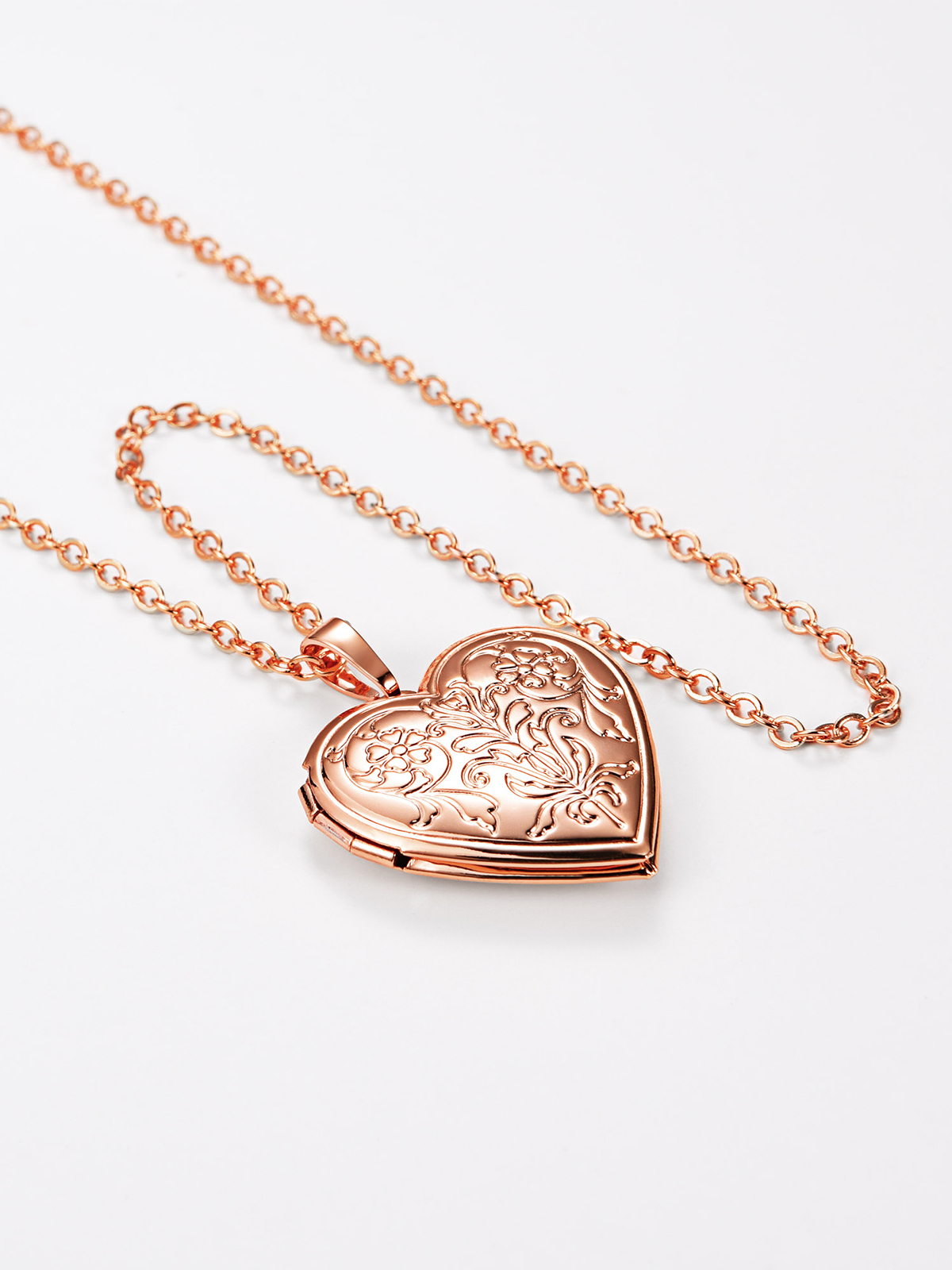 Flower Heart Necklace Photo Locket Pendant in Rose Gold