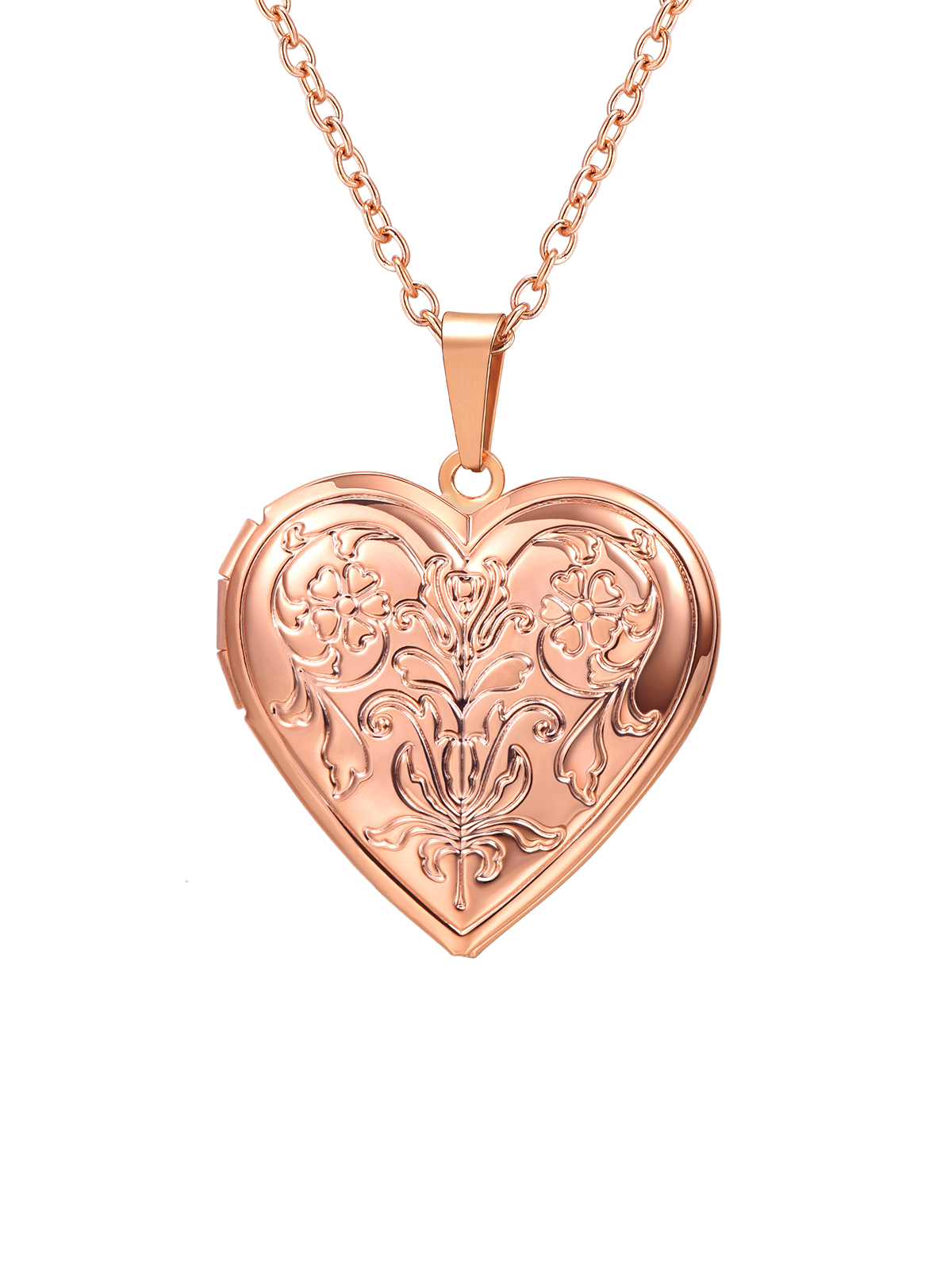 Flower Heart Necklace Photo Locket Pendant in Rose Gold