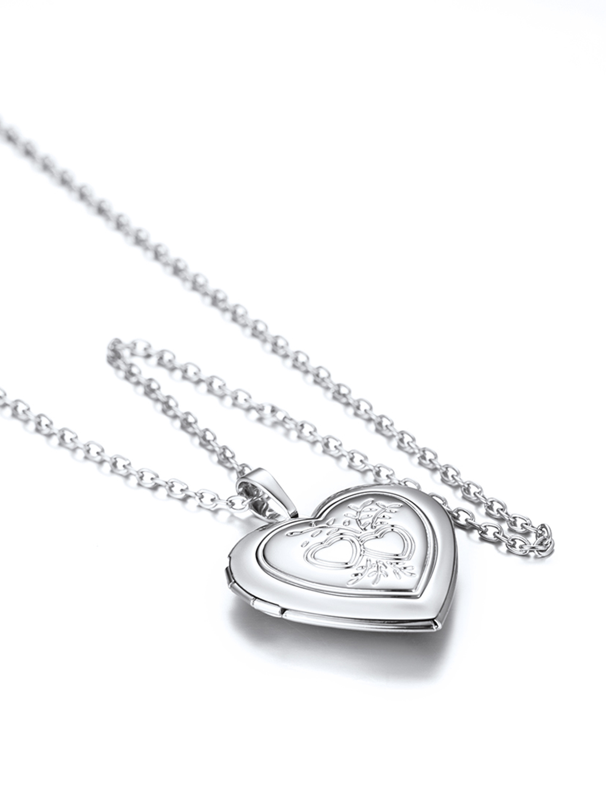 Heart & Heart Necklace Photo Locket Pendant in Platinum Plated