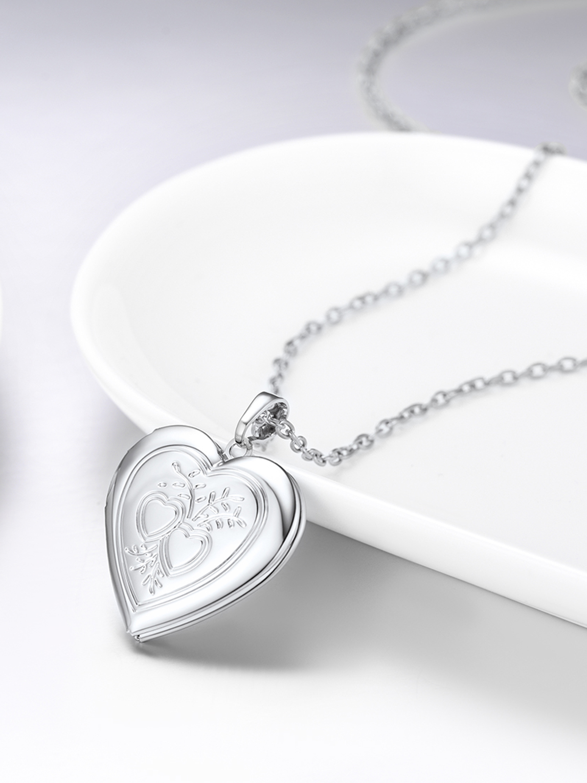 Heart & Heart Necklace Photo Locket Pendant in Platinum Plated